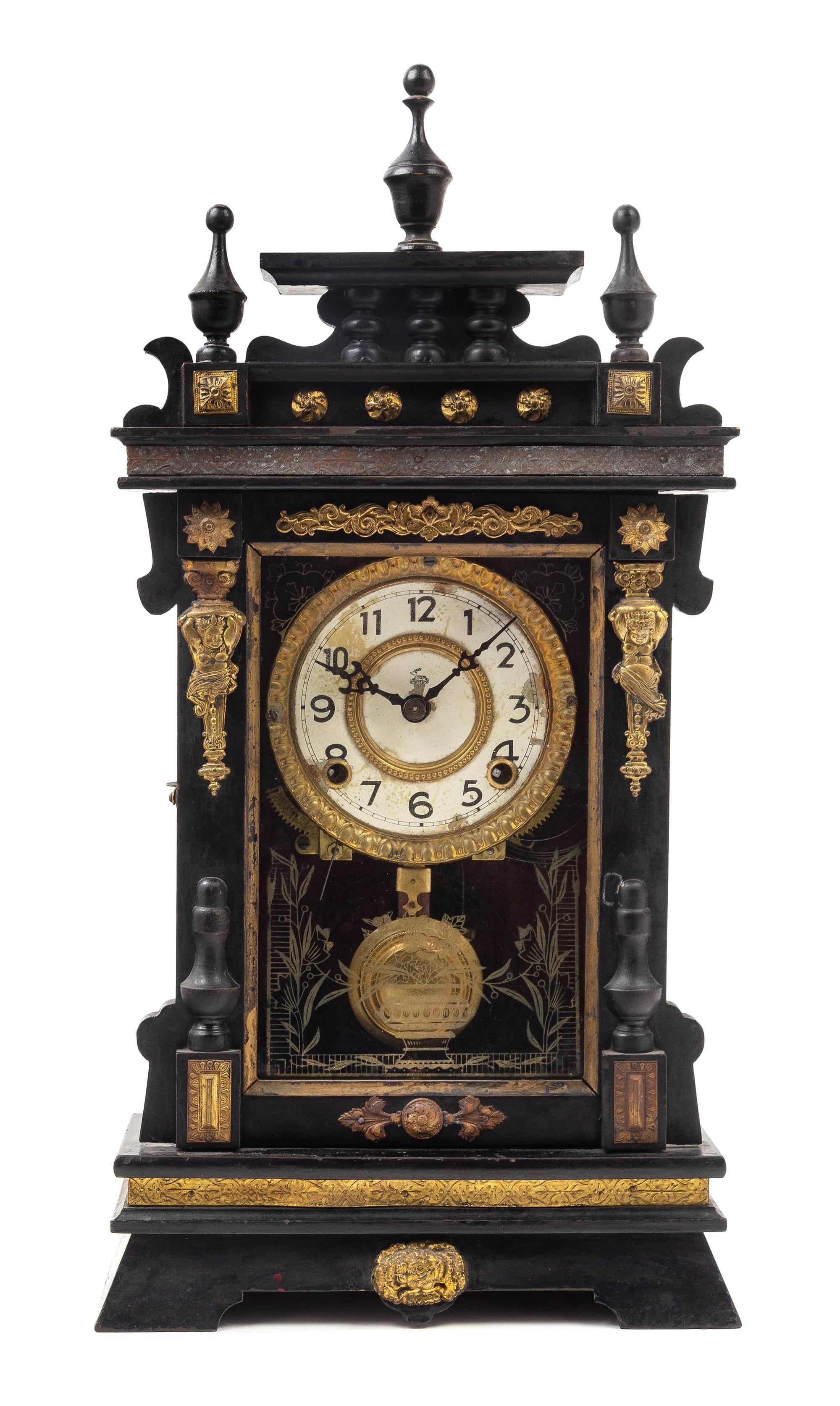 An American Gilt Metal Mounted Ebonized Mantel Clock