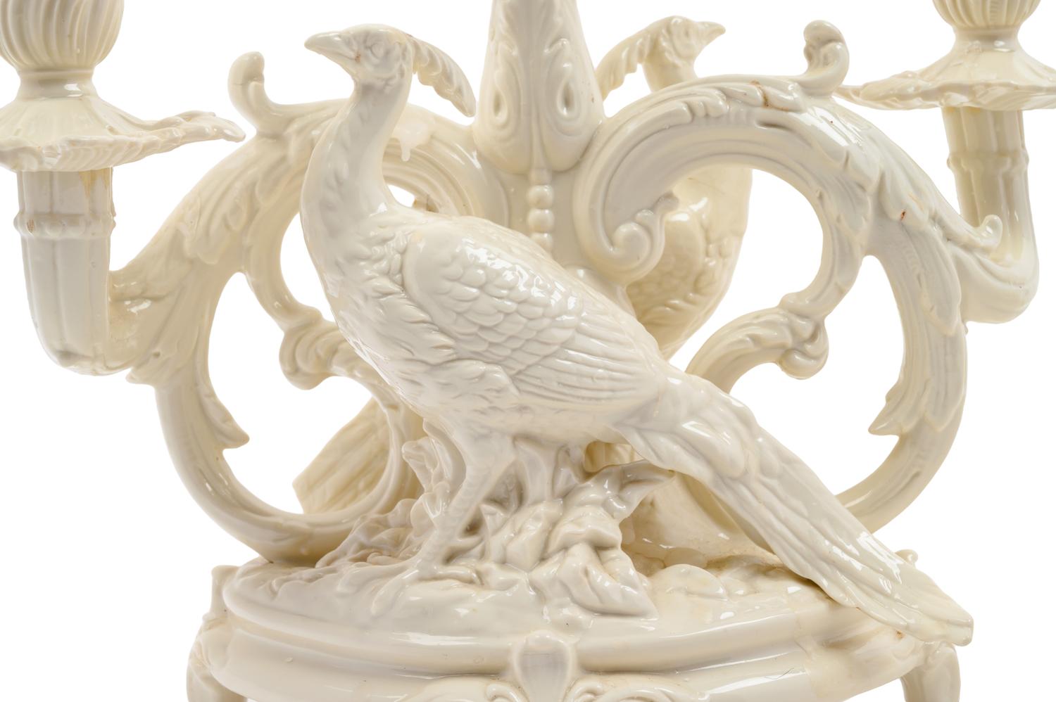 A Pair of German White Glazed Porcelain Candelabra