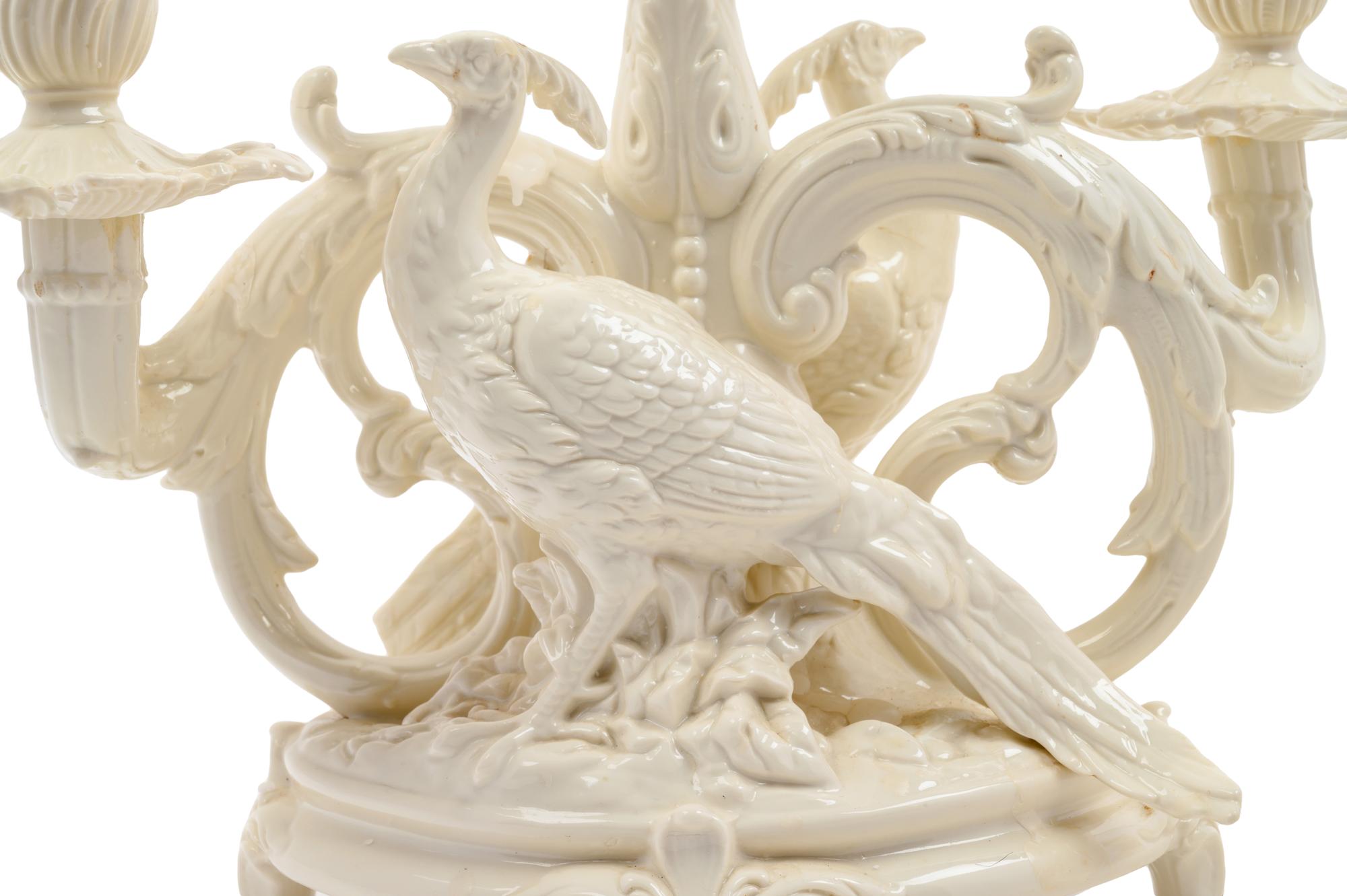 A Pair of German White Glazed Porcelain Candelabra