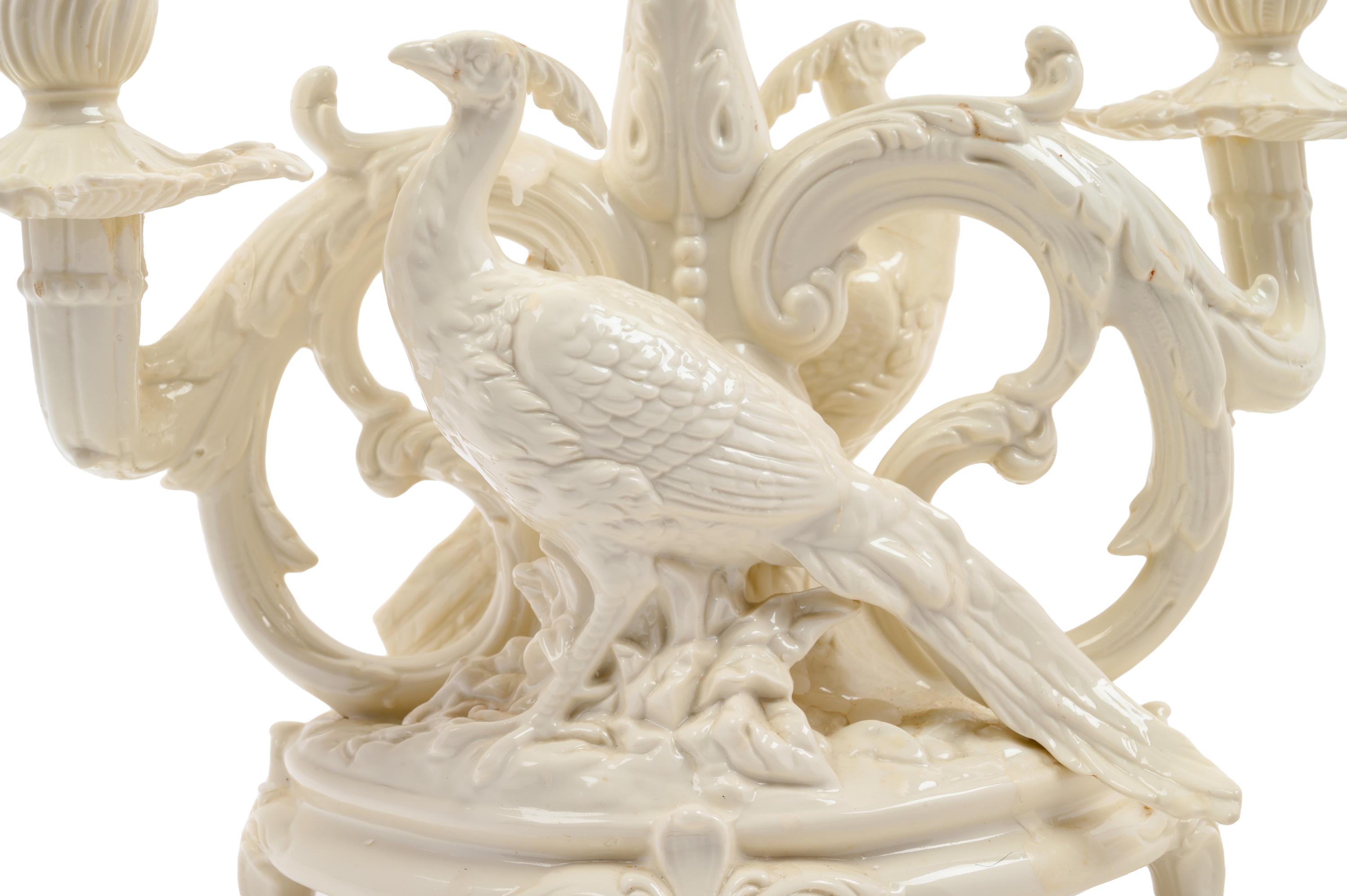 A Pair of German White Glazed Porcelain Candelabra