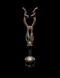 A Luristan Bronze Standard Finial with Two Ibexes