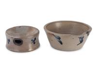 A Cobalt Decorated Stoneware Milk Pan and Spittoon