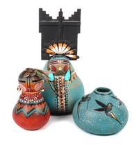 Three Southwestern Style Painted Gourds Height of the first 10 1/2 inches.