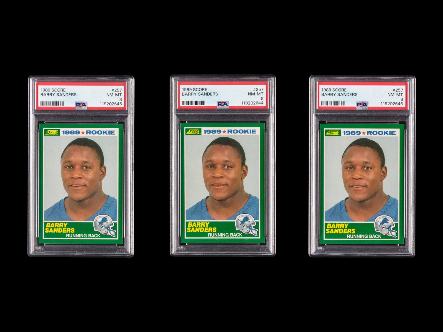 A Collection of Three PSA 8 (NM-MT) 1989 Score Barry Sanders Rookie Football Cards No. 257
