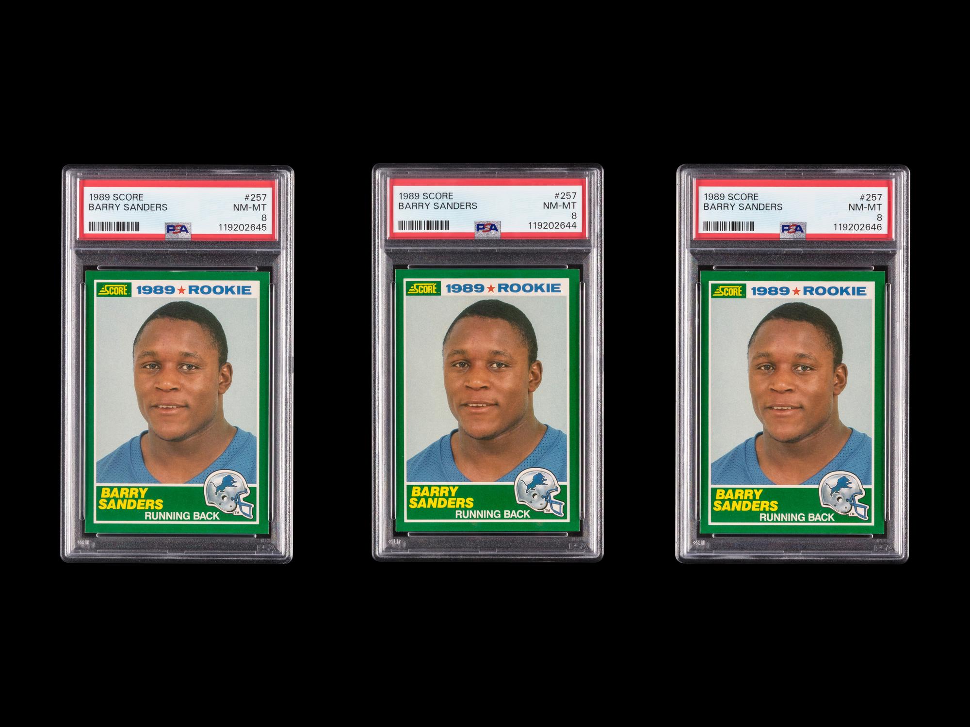 A Collection of Three PSA 8 (NM-MT) 1989 Score Barry Sanders Rookie Football Cards No. 257