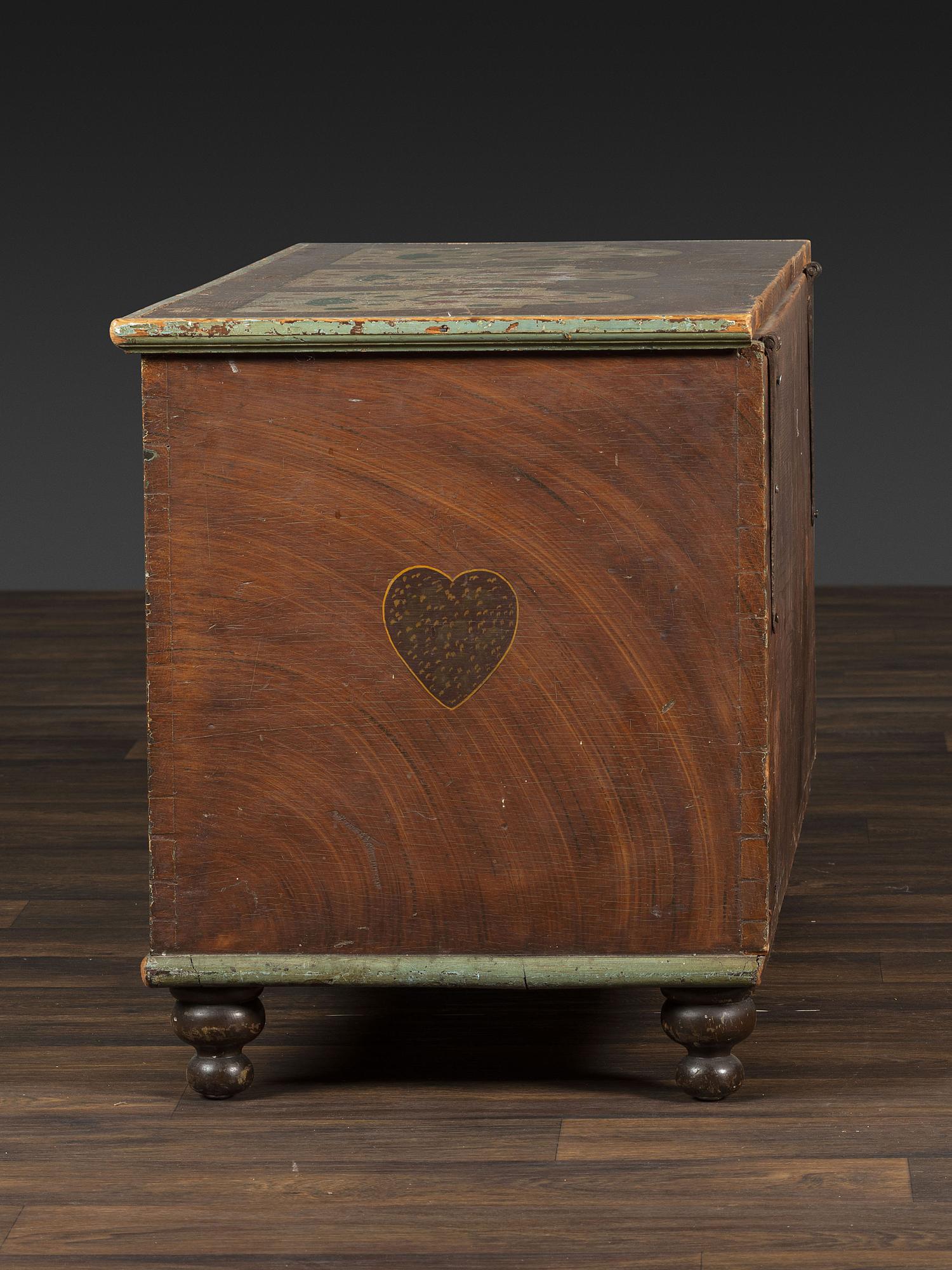 A Country Grain and Floral Painted Pine Painted Blanket Chest
