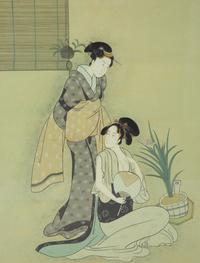 A Modern Japanese Painting on Silk Floating in a Glass Frame