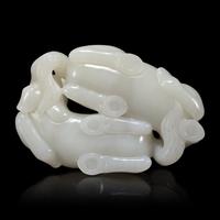 A Chinese White Jade Carving of Double Horses, 19th Century — 清晚期 白玉雙馬擺件