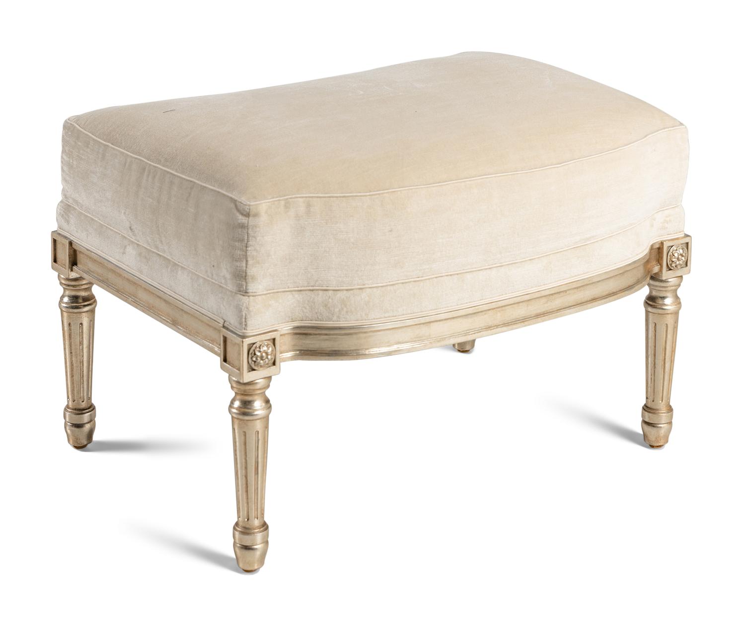 A Pair of Nancy Corzine Silvered Acorn Lounge Chairs and Ottomans