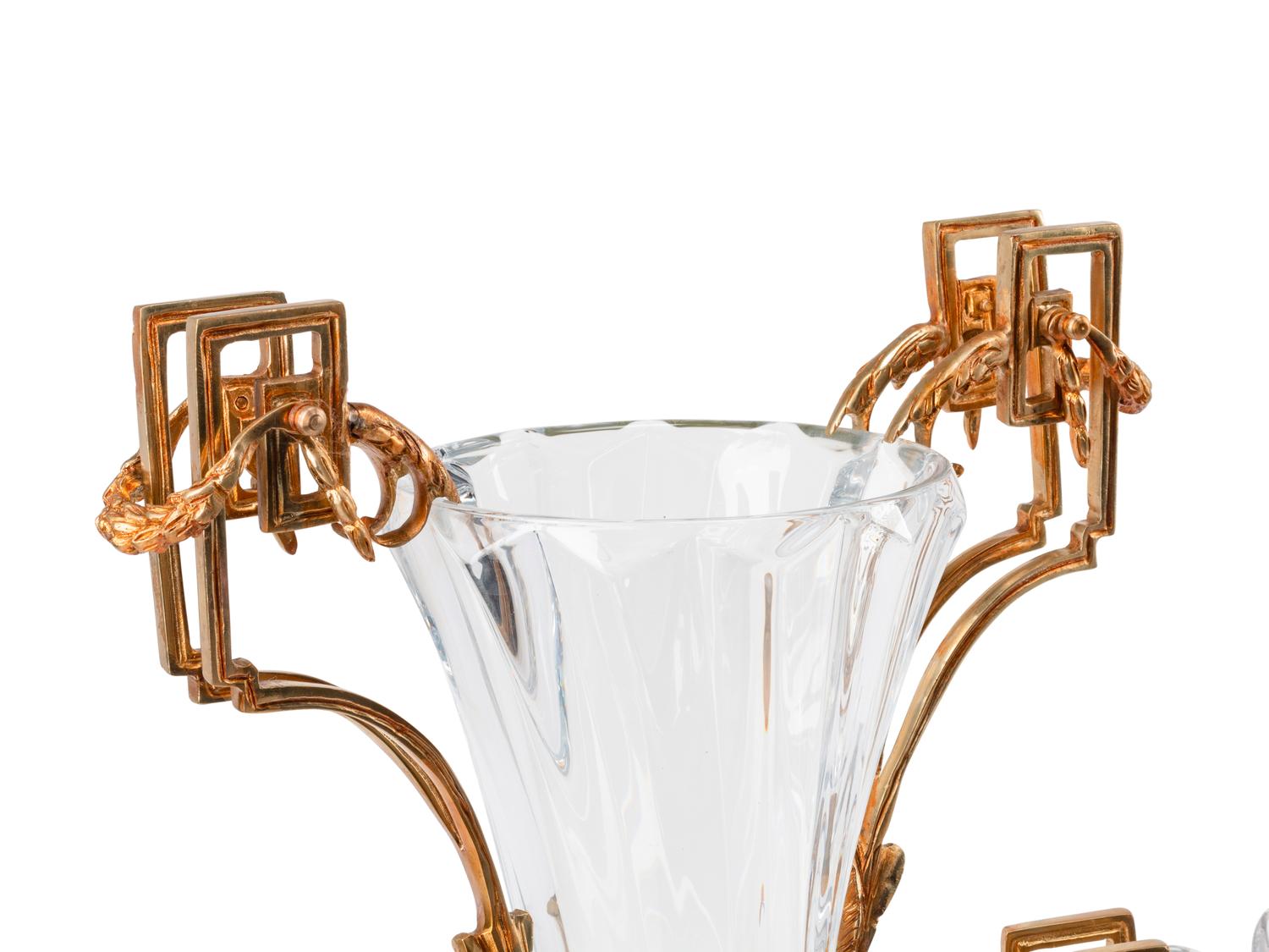 A Continental Gilt Bronze and Glass Three-Piece Table Garniture