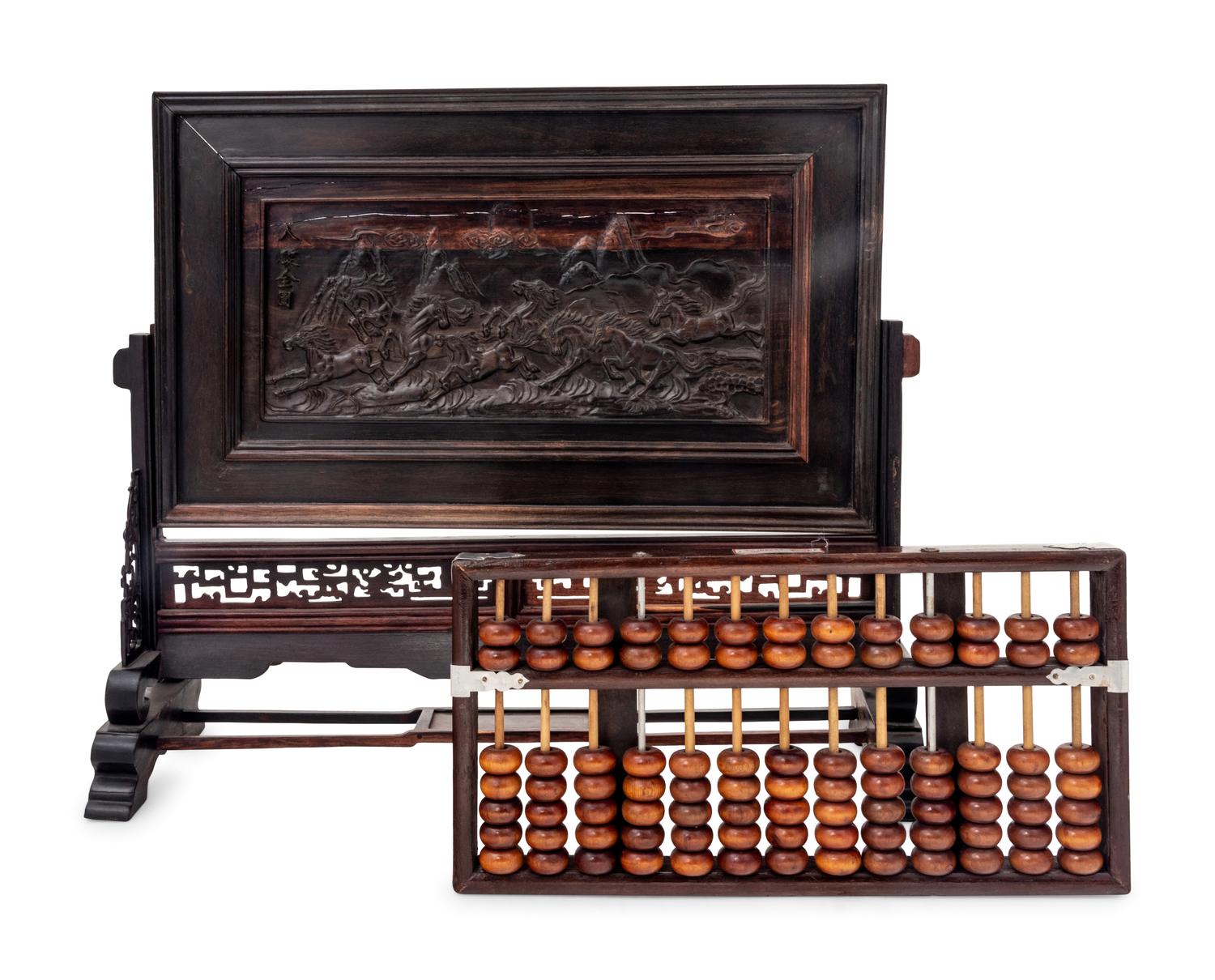 Two Chinese Carved Hardwood Articles