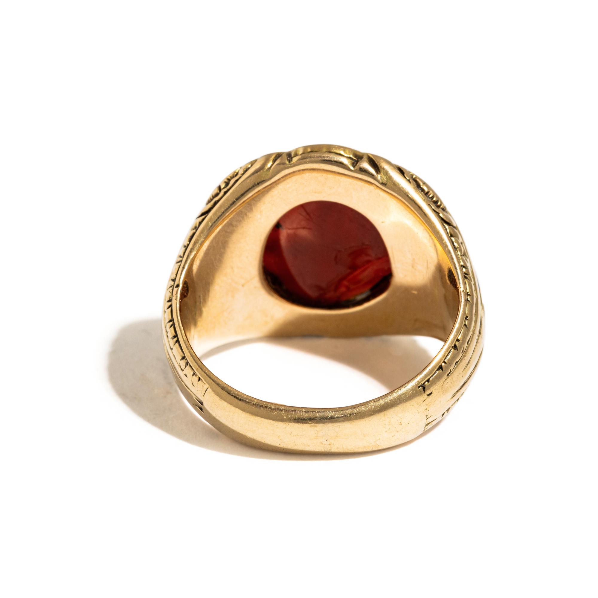A Roman Carnelian Ring Stone with a Gryllos — Set in a gold ring