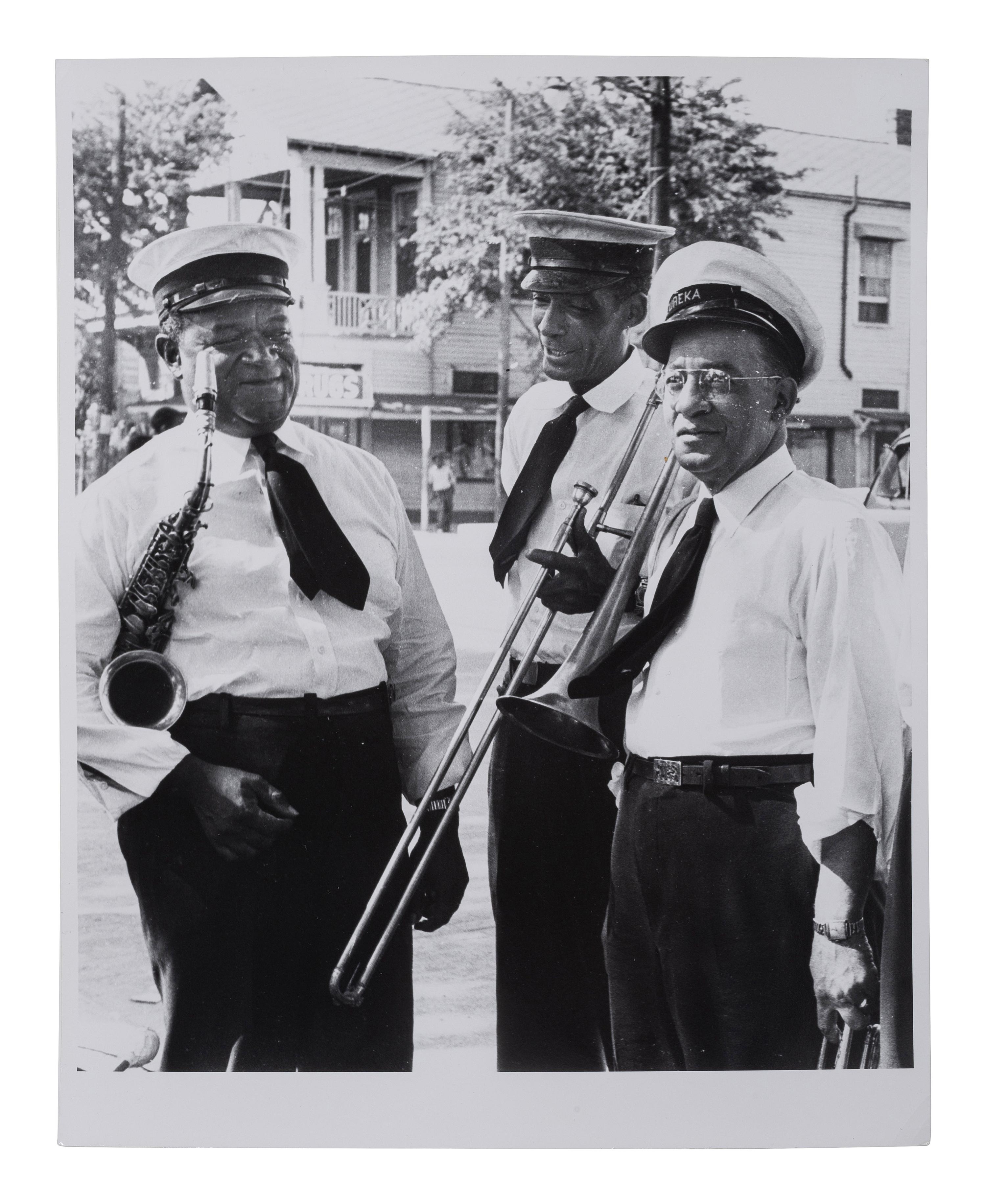 [MUSIC]. CRAWFORD, Ralston (1906-1978), photog. Eureka Brass Band...Three Musicians on Break.