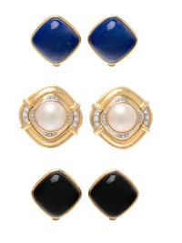 CONVERTIBLE YELLOW GOLD, DIAMOND AND GEMSTONE EARCLIPS