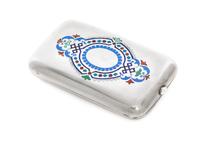 A Russian Enameled Silver Cigarette Case, Maker's mark GK, Moscow, late 19th century, the lid decorated with a painted scene of the Kre