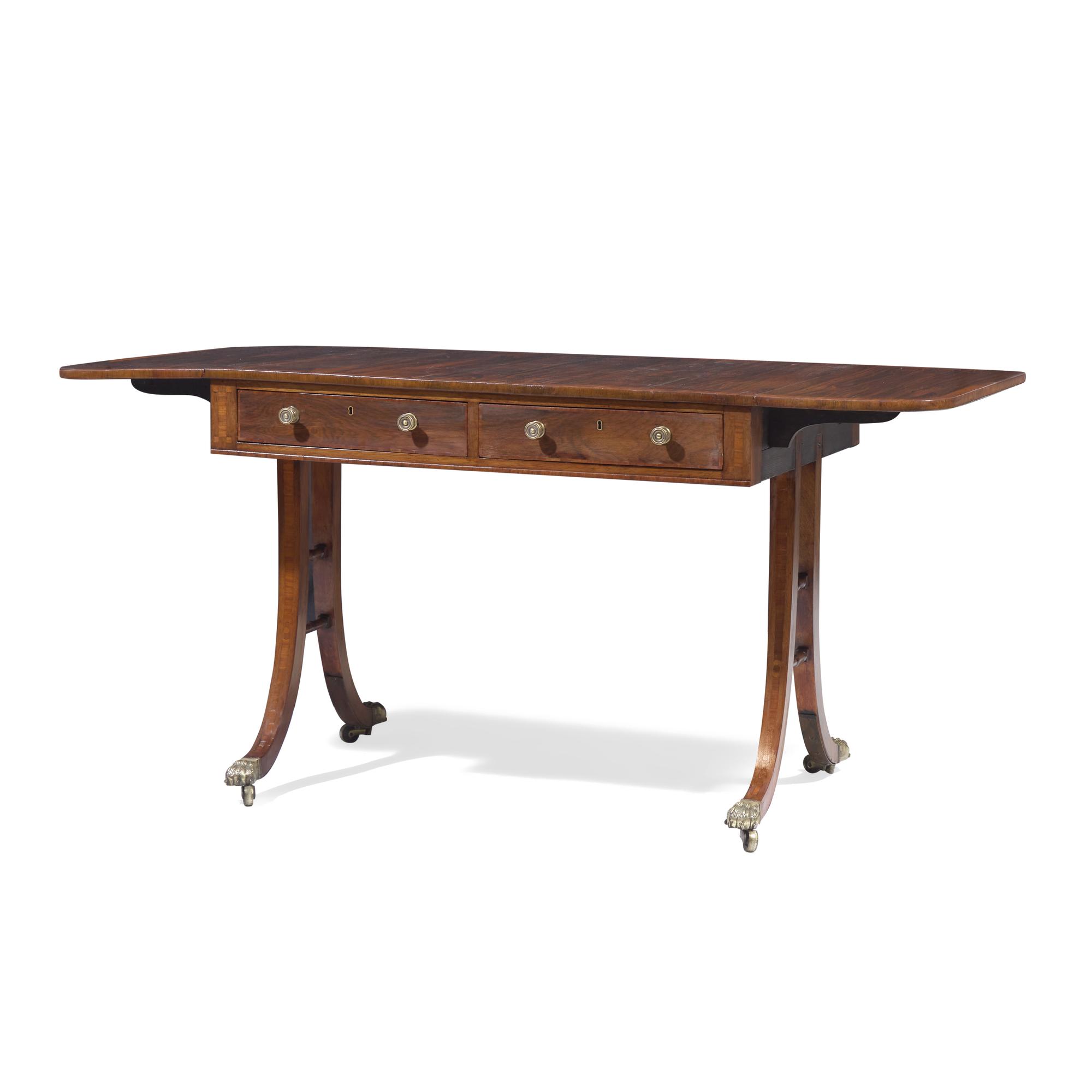 A Regency Inlaid Rosewood and Mahogany Sofa Table