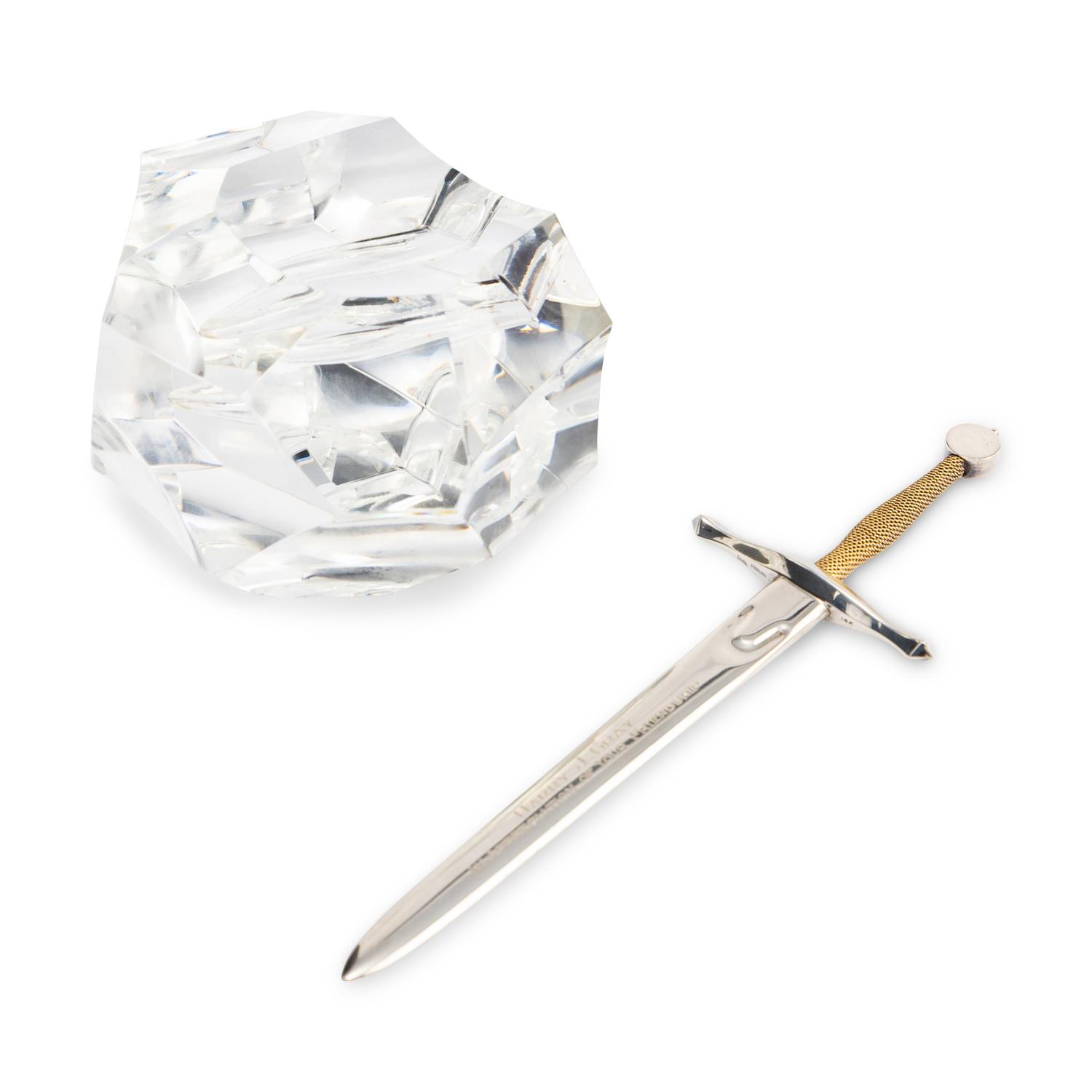 A Steuben Silver and Glass Excalibur Paperweight