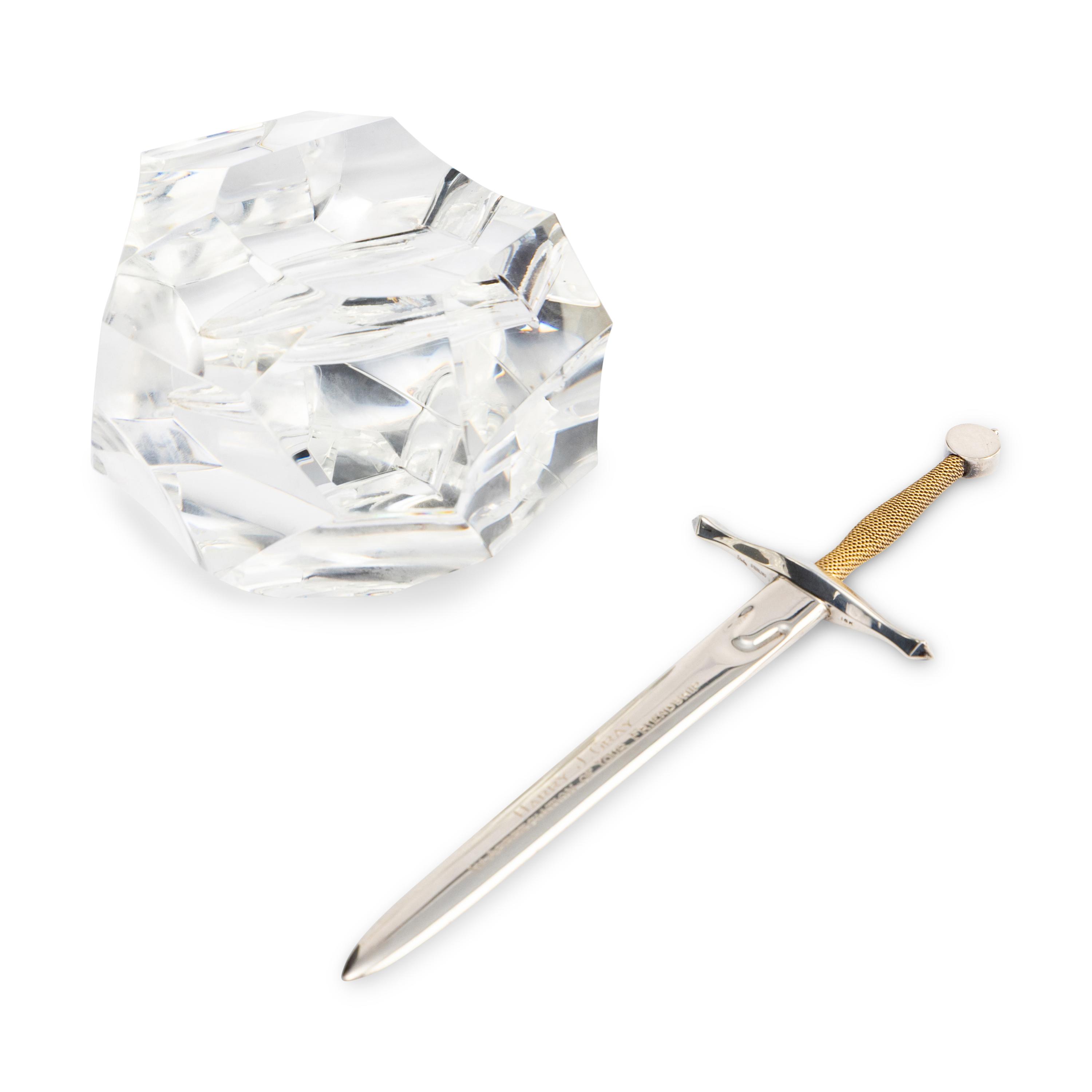 A Steuben Silver and Glass Excalibur Paperweight