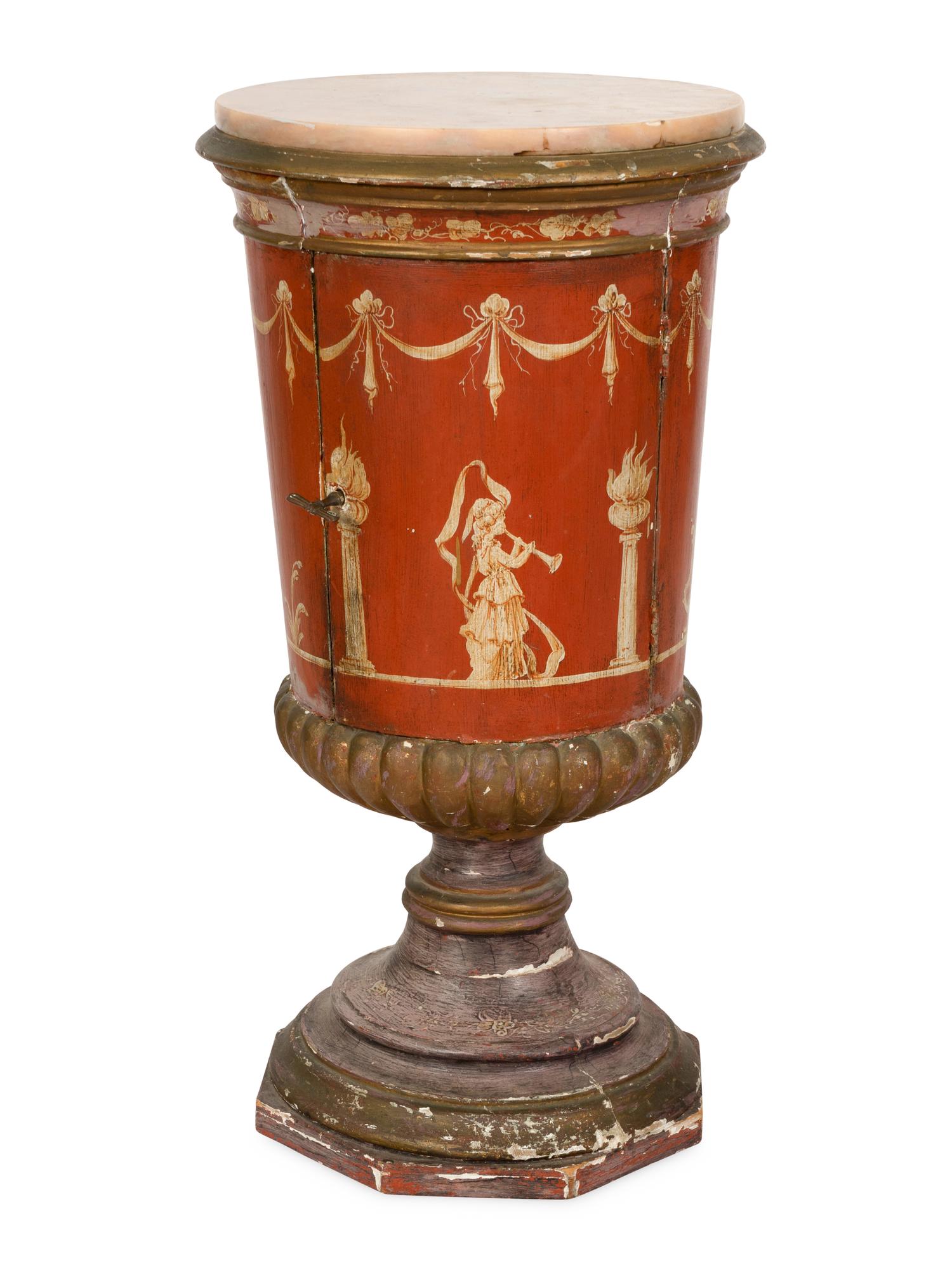An Italian Pompeiian Red-Paint Decorated and Parcel Gilt Urn-Form Stand