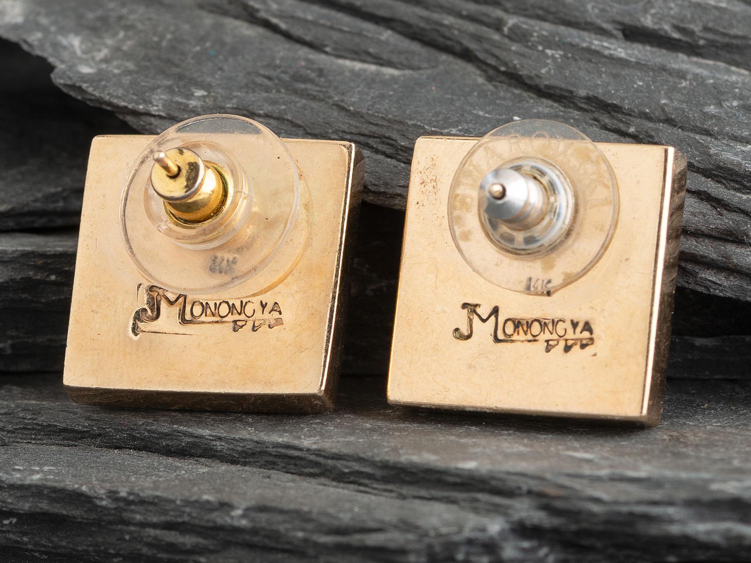 14K Gold Post Earrings, with Channel Inlay