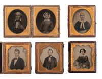 [EARLY PHOTOGRAPHY]. 38 sixth plate ambrotype and tintype portraits of men, women, and children.