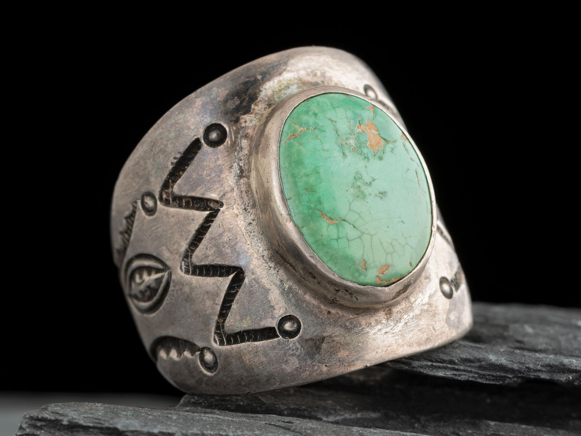 Navajo Stamped Ingot and Turquoise Ring