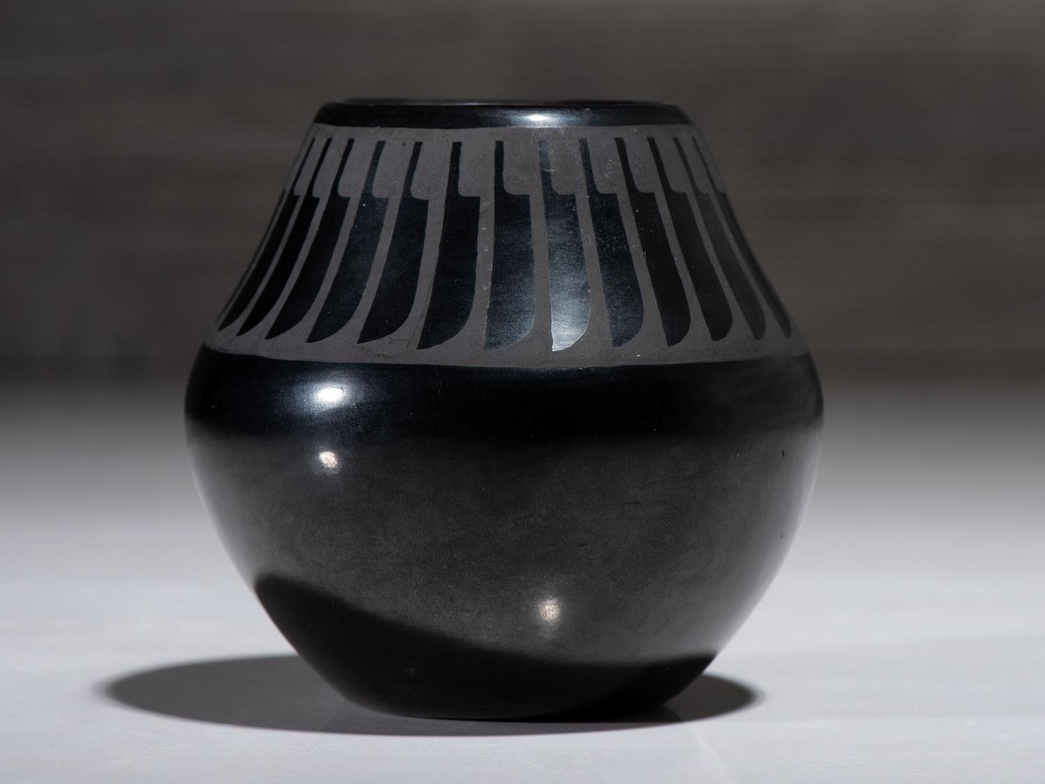 Blackware Pottery Jar, with Light Gunmetal Finish May 1969