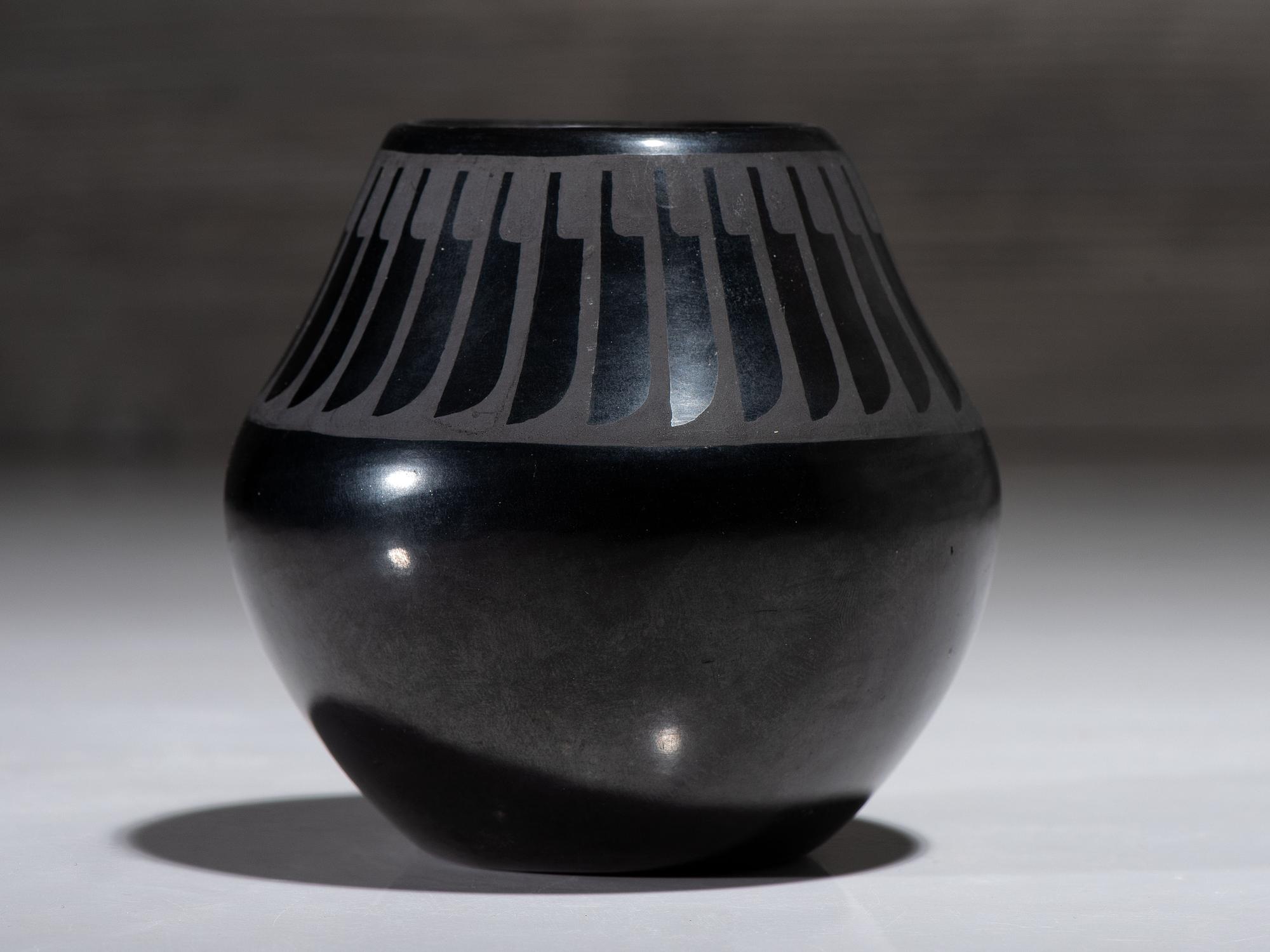 Blackware Pottery Jar, with Light Gunmetal Finish May 1969