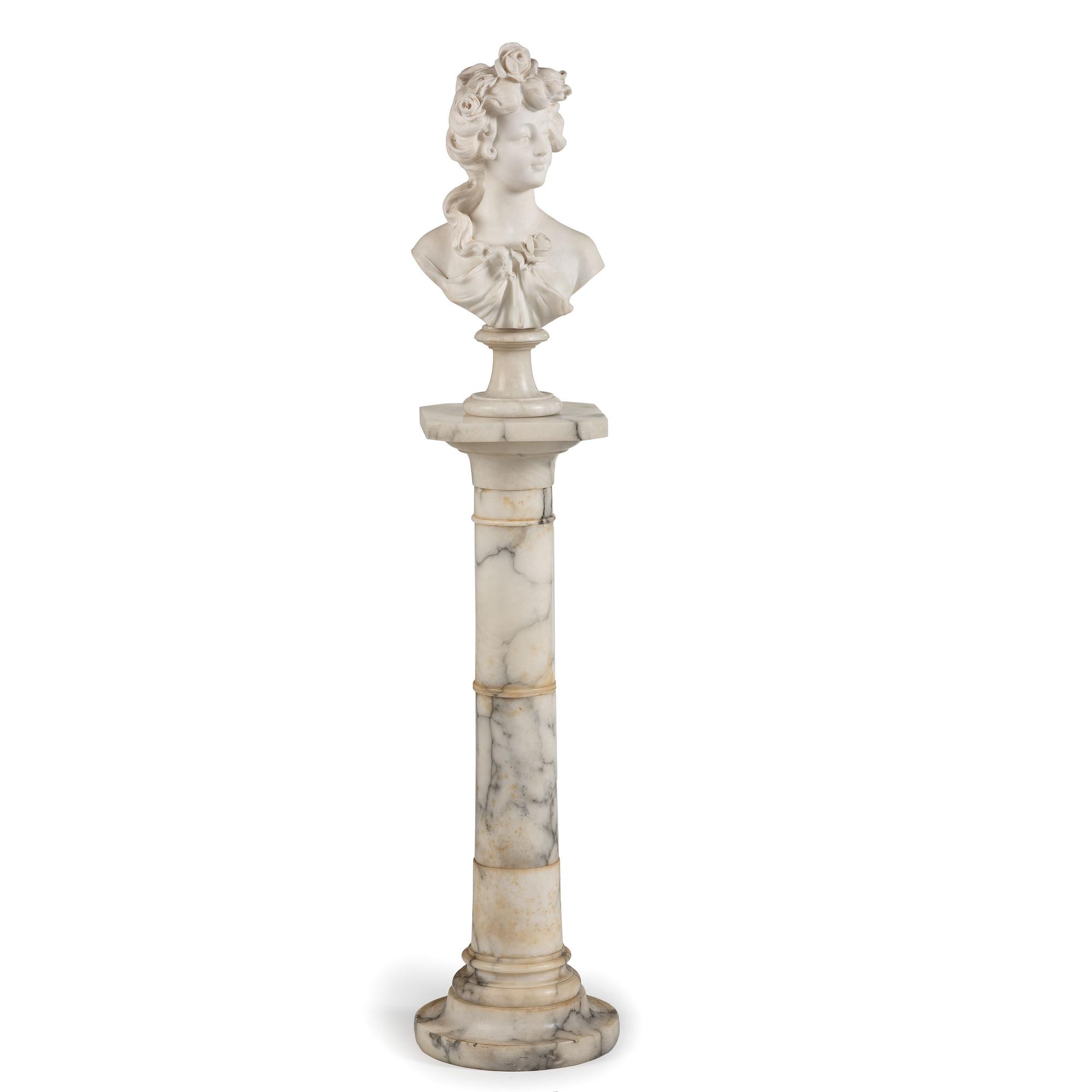 An Italian Marble Bust Attributed to Adolfo Cipriani with an Associated Marble Pedestal
