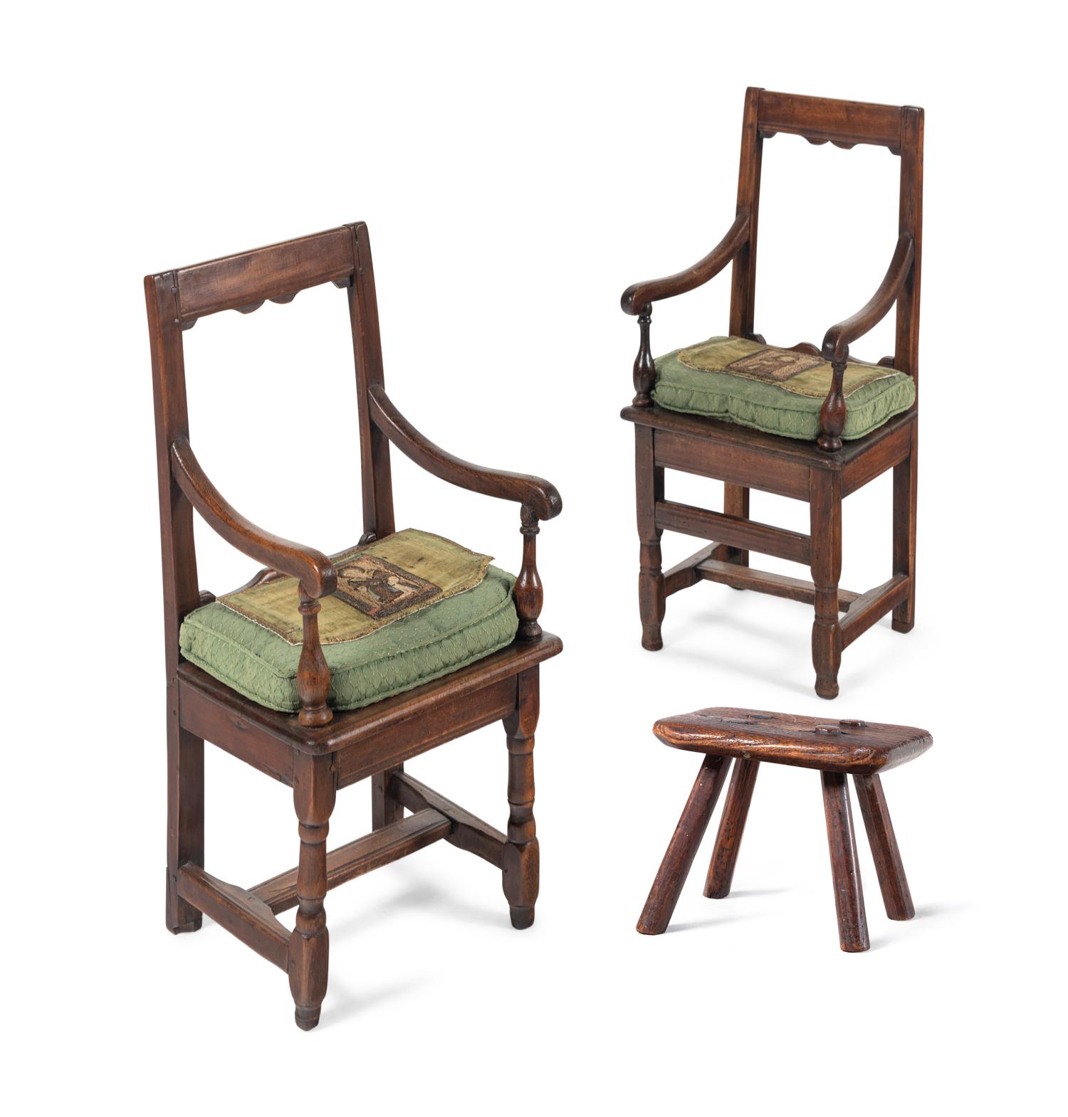A Near Pair of French Oak Child's Church Chairs