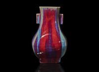 A Chinese flambe-glazed vase, Fanghu, Qianlong six-character incised seal mark 窯變釉方壺 乾隆六字款