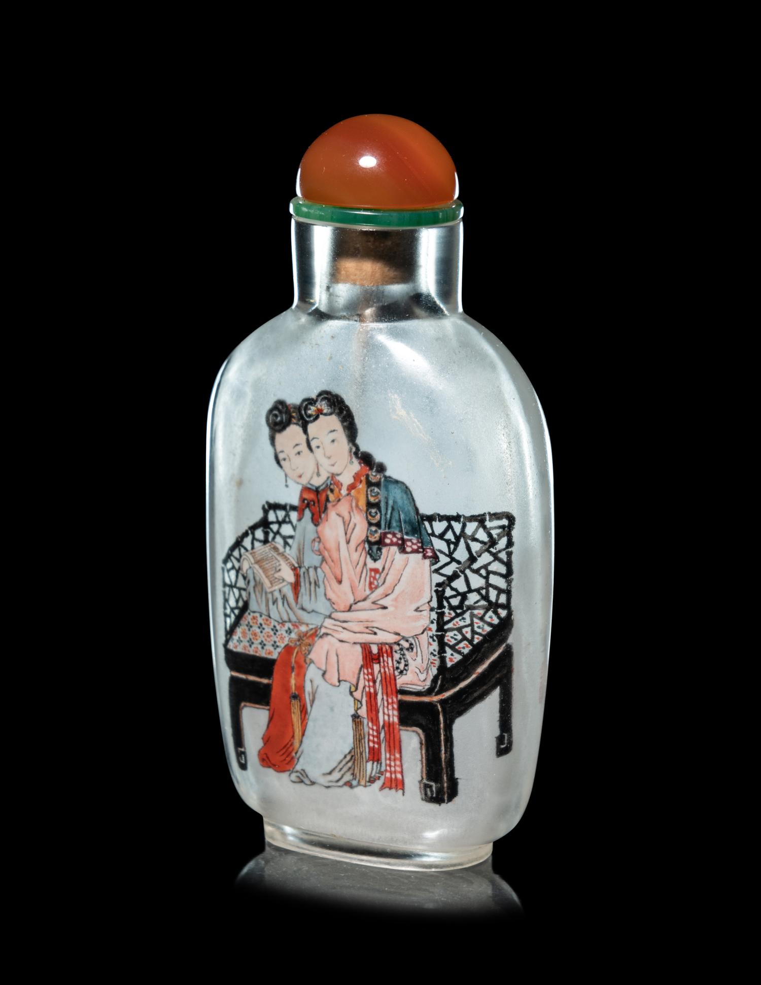 An Inside Painted Glass 'Qiao Sisters' Snuff Bottle