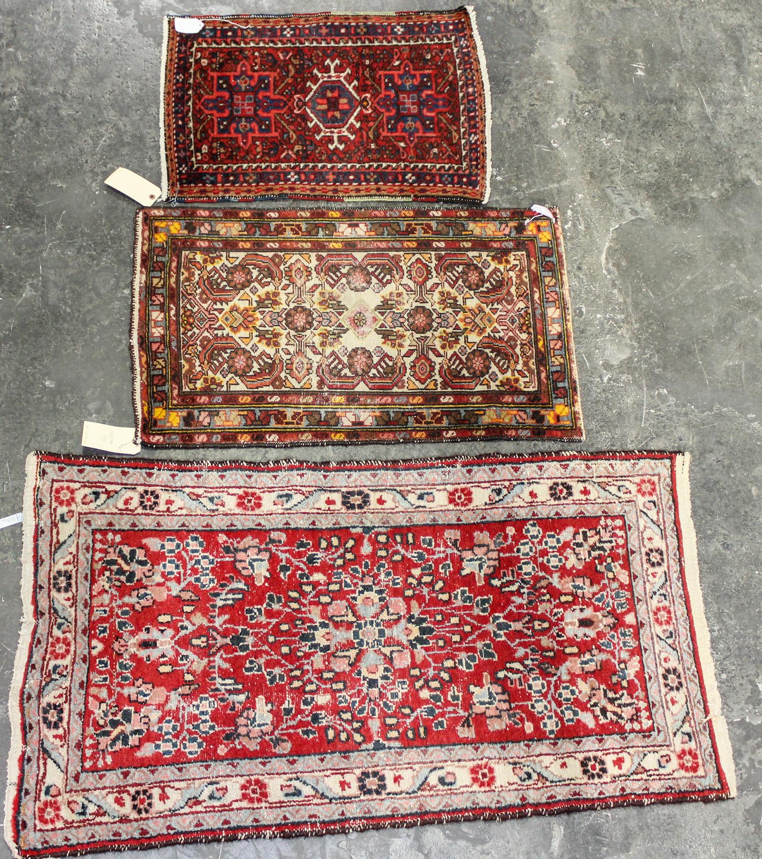 Three Persian Wool Rugs Largest 4 feet 3 inches x 2 feet 5 inches (of largest). — 20TH CENTURY