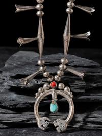 Navajo Silver Squash Blossom Necklace, with Rainbow Man Naja
