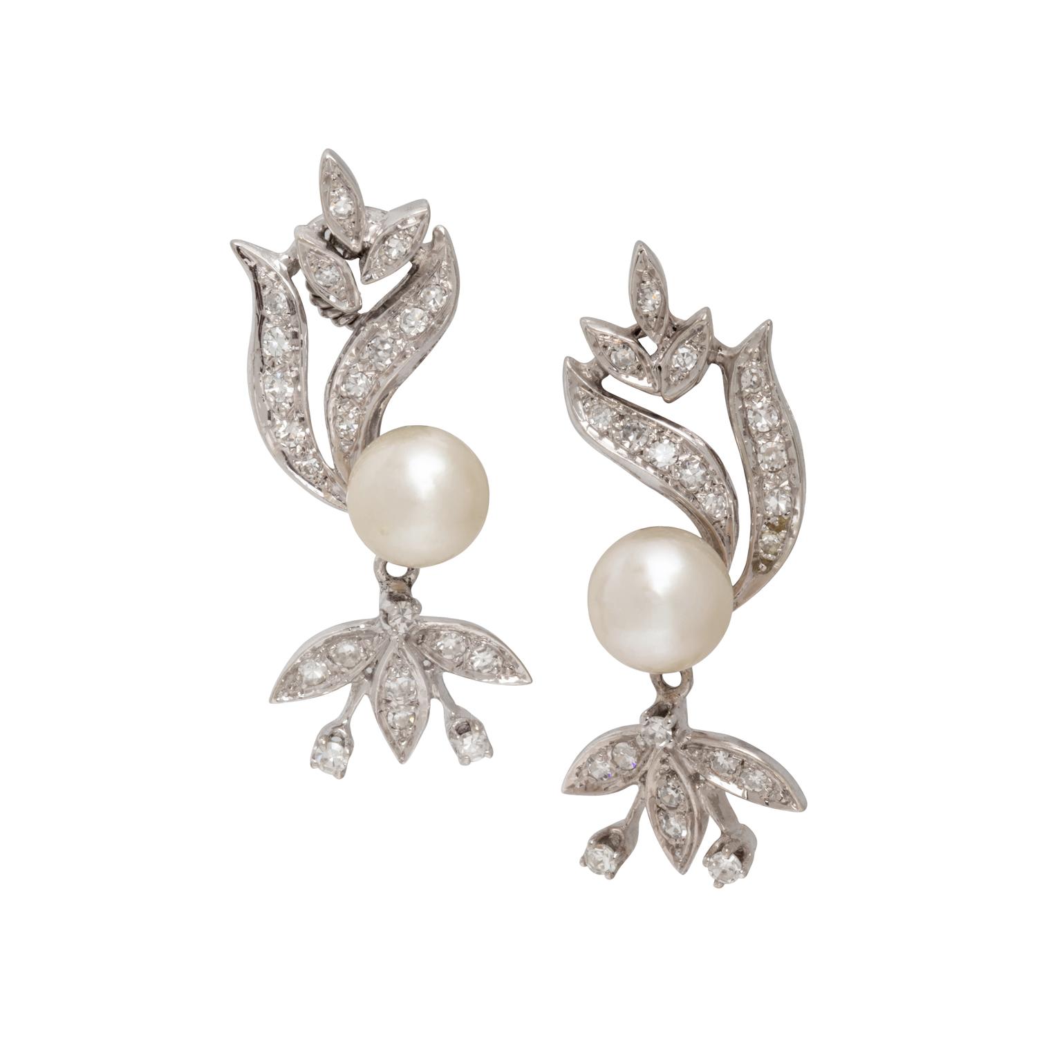 DIAMOND AND CULTURED PEARL EARCLIPS