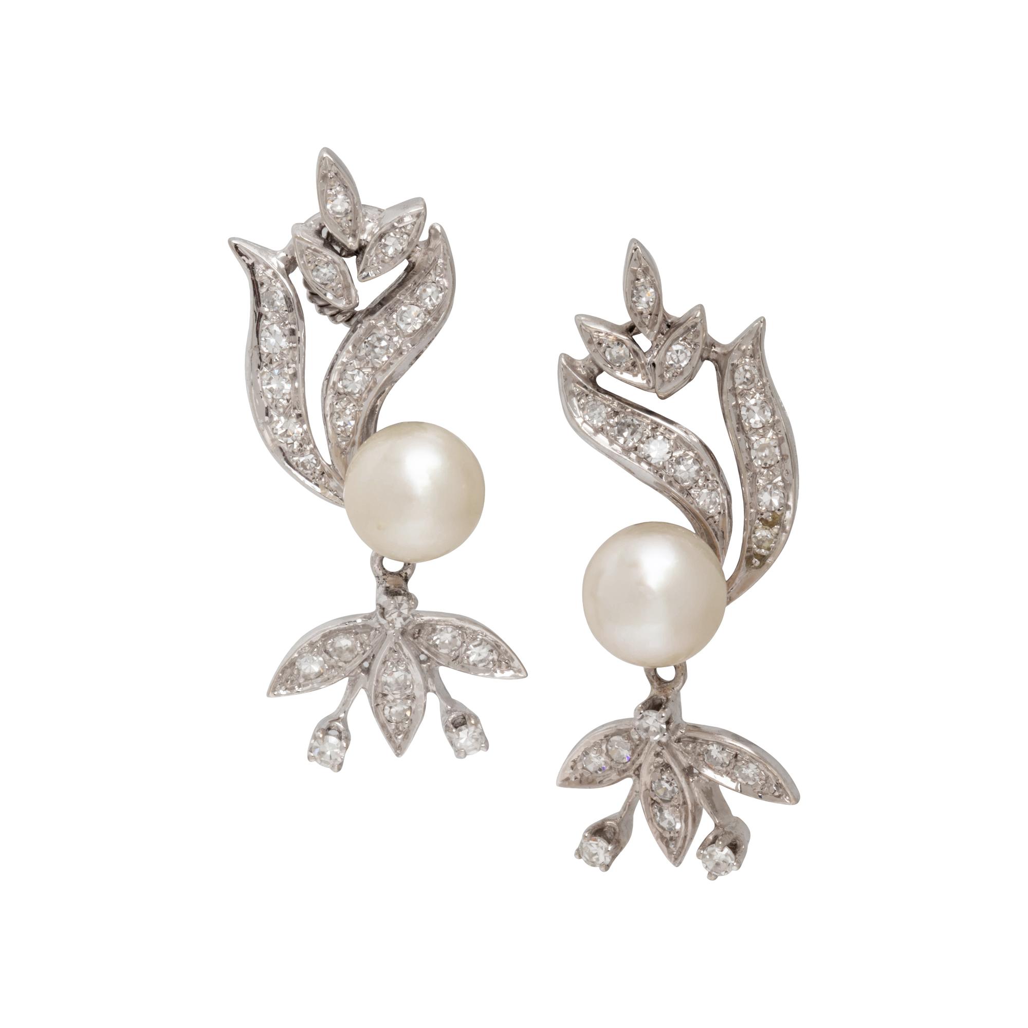 DIAMOND AND CULTURED PEARL EARCLIPS