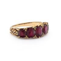 ANTIQUE, GARNET, DIAMOND, AND YELLOW GOLD RING