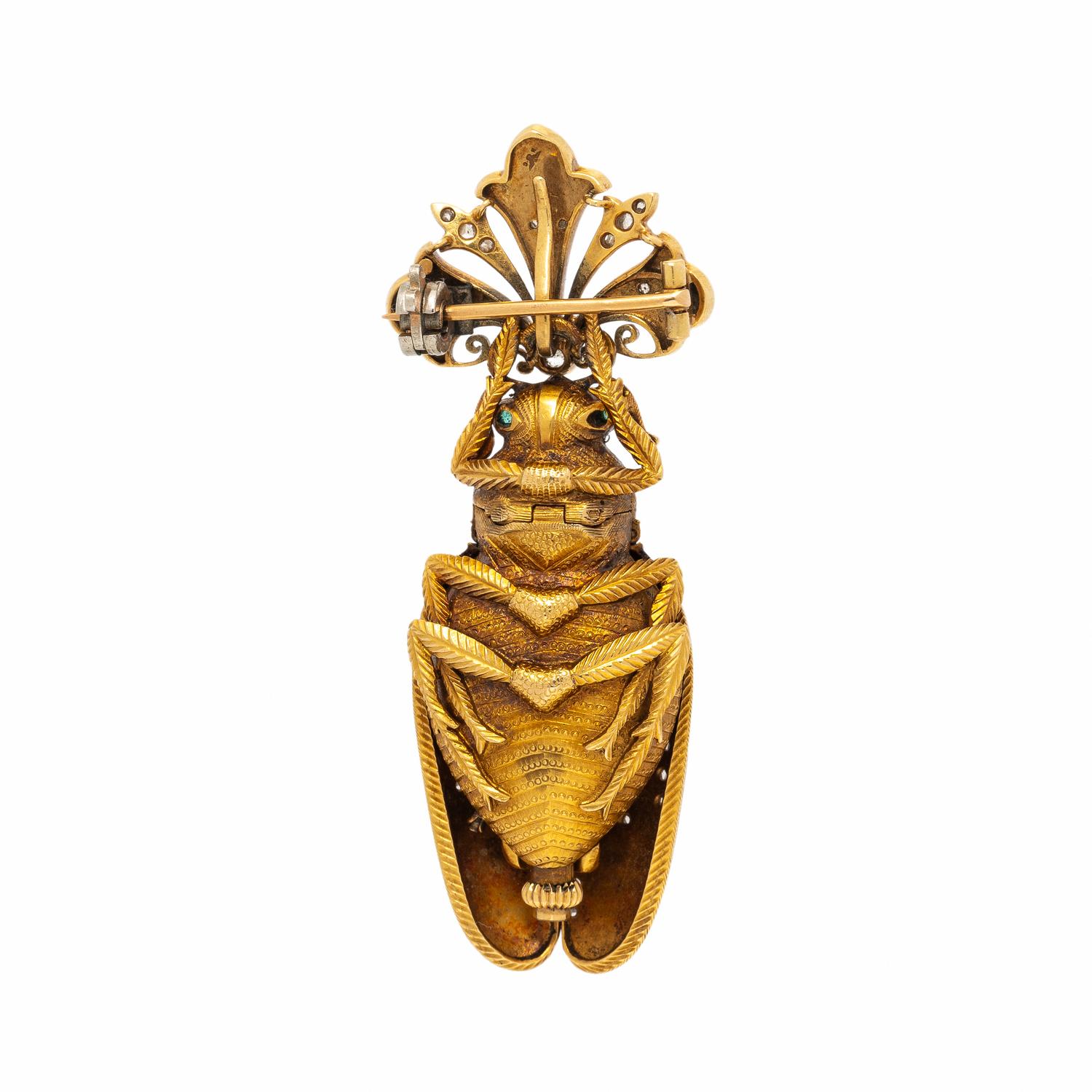 Enamel and Diamond Beetle Lapel Watch
