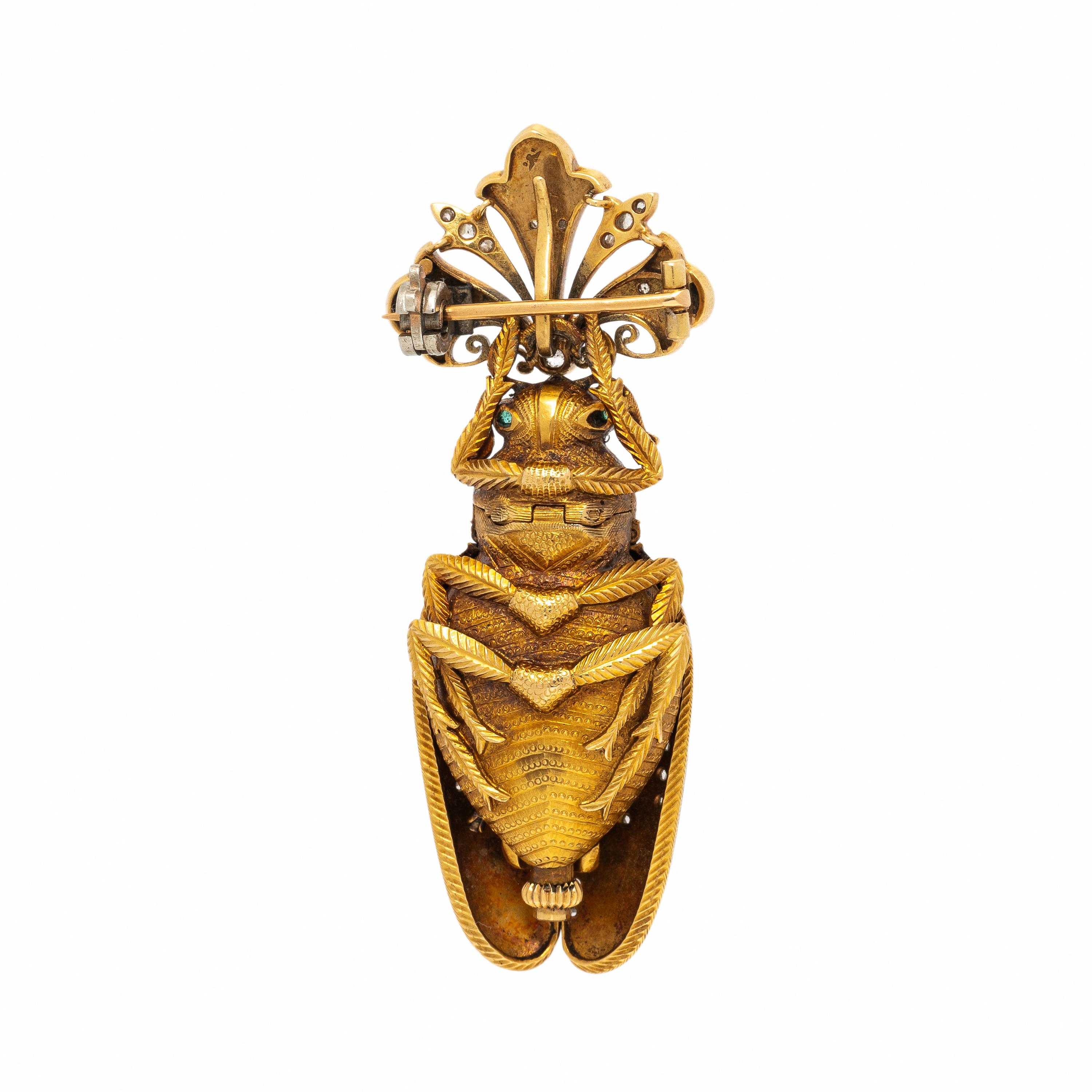 Enamel and Diamond Beetle Lapel Watch