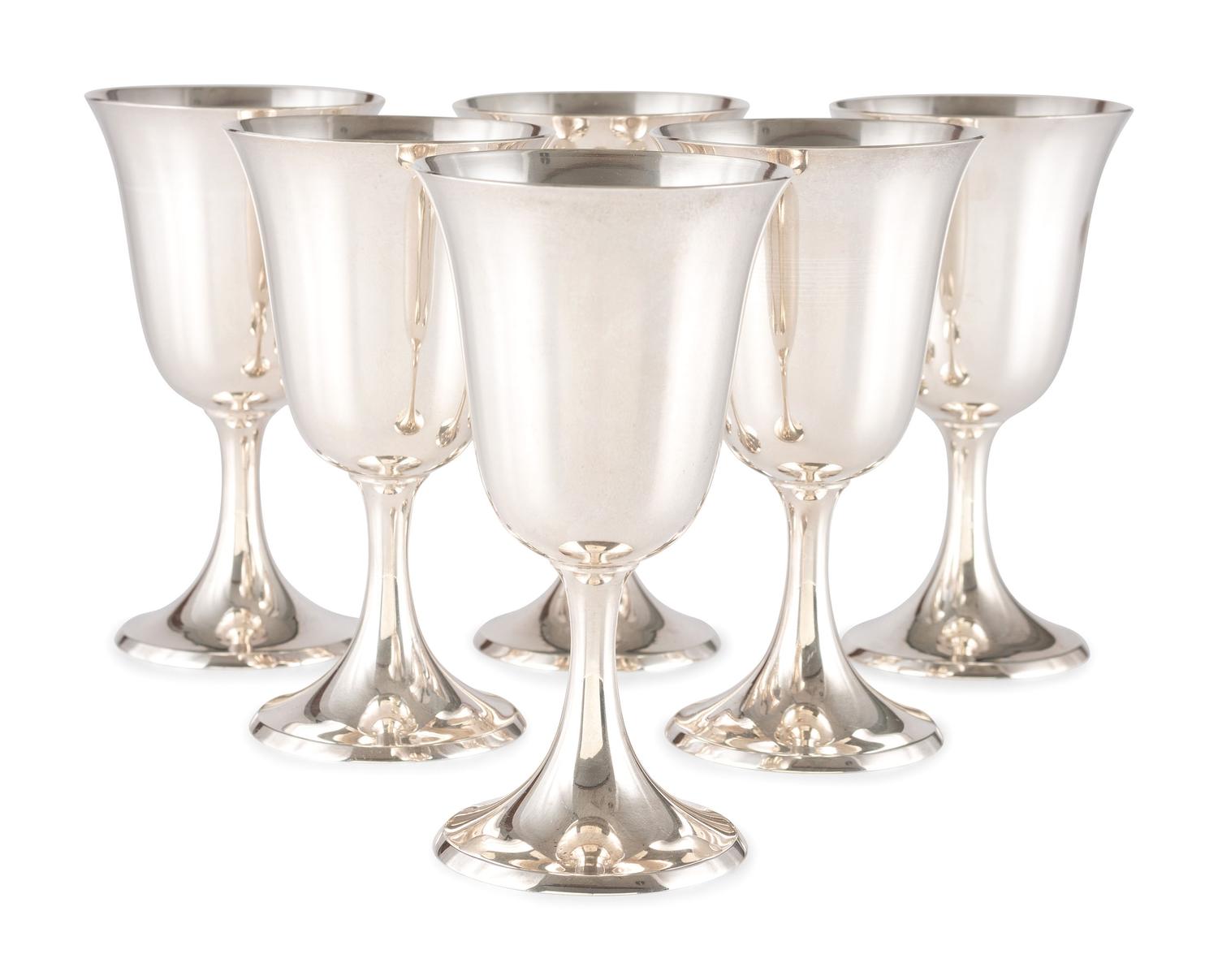 Six Silver Water Goblets
