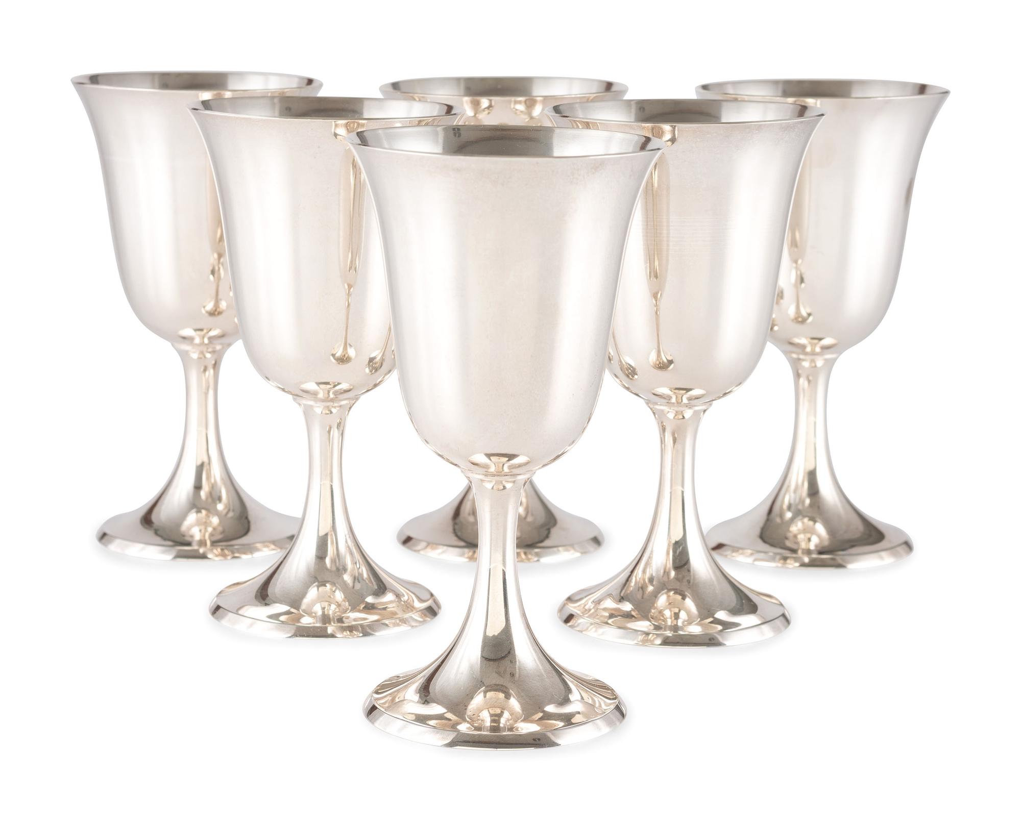 Six Silver Water Goblets