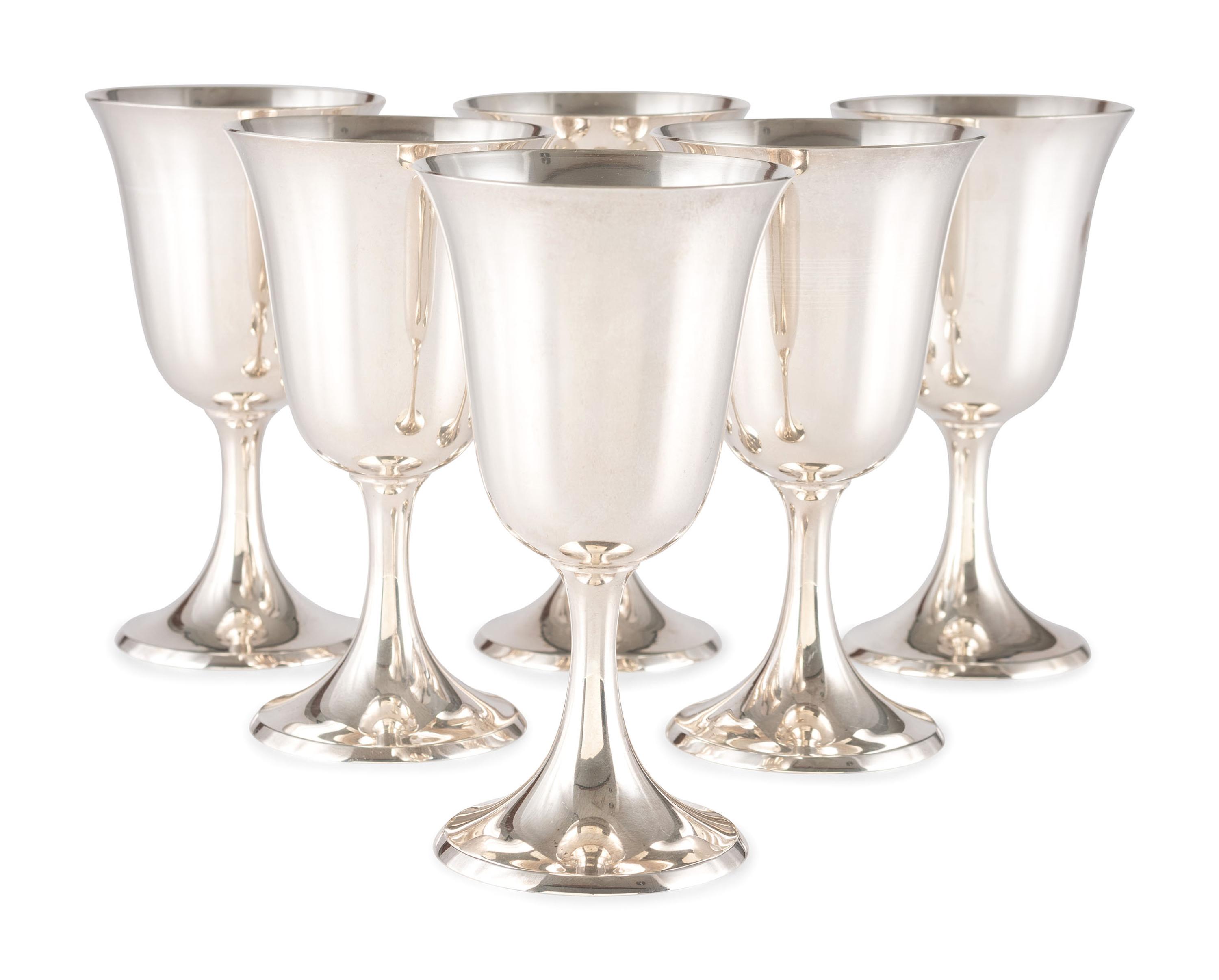 Six Silver Water Goblets