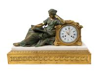 A French Empire Bronze, Gilt Bronze and Marble Figural Mantle Clock — 19TH CENTURY