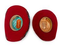 Two Red Western Hats and Hat Case
