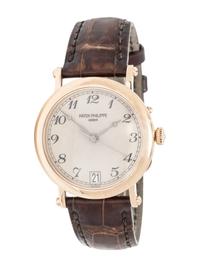 PATEK PHILIPPE, REF. 5053 18K YELLOW GOLD 'CALATRAVA' DATE WATCH WITH OFFICER'S CASEBACK