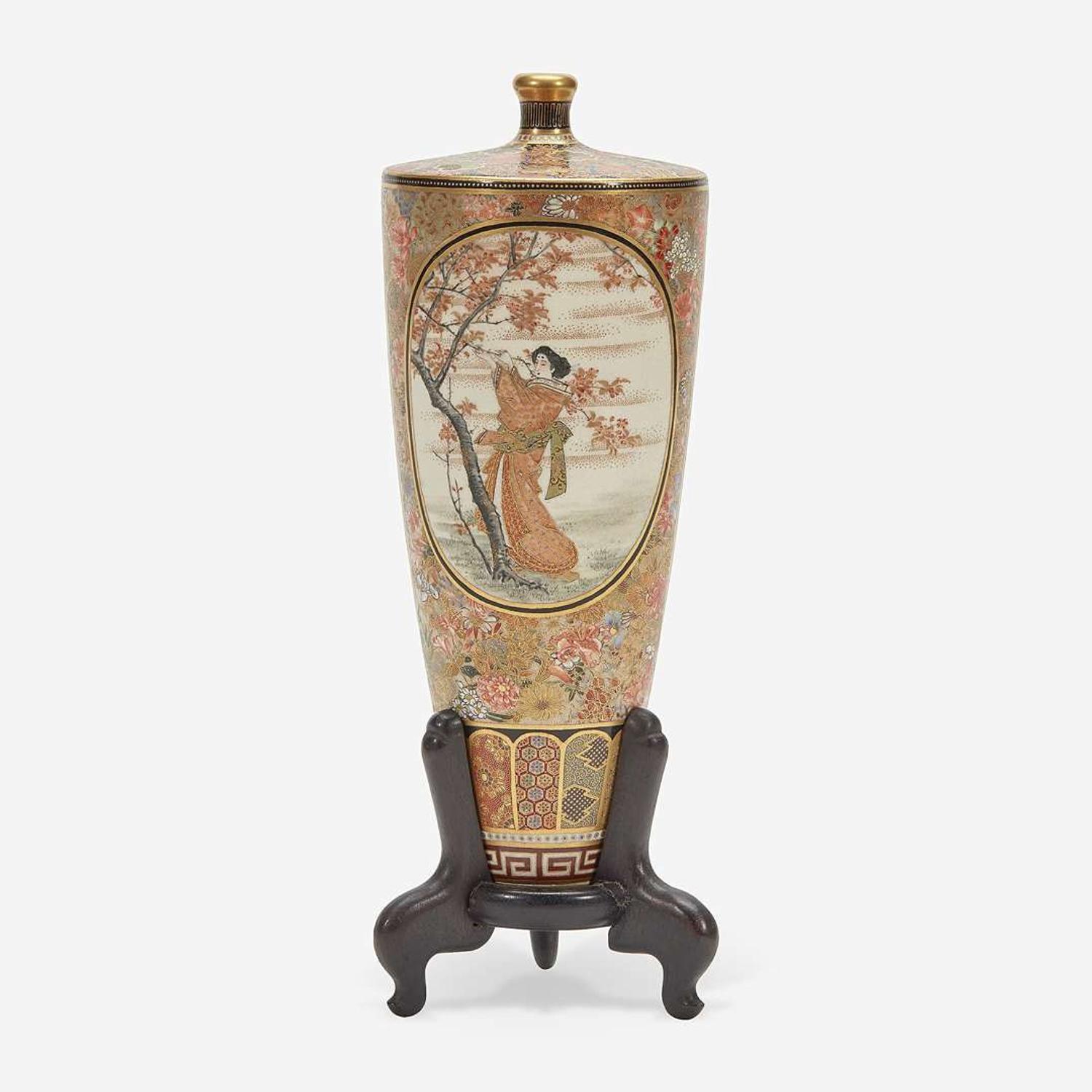 A Japanese Satsuma-type enameled pottery cabinet vase, Shizan Meiji period