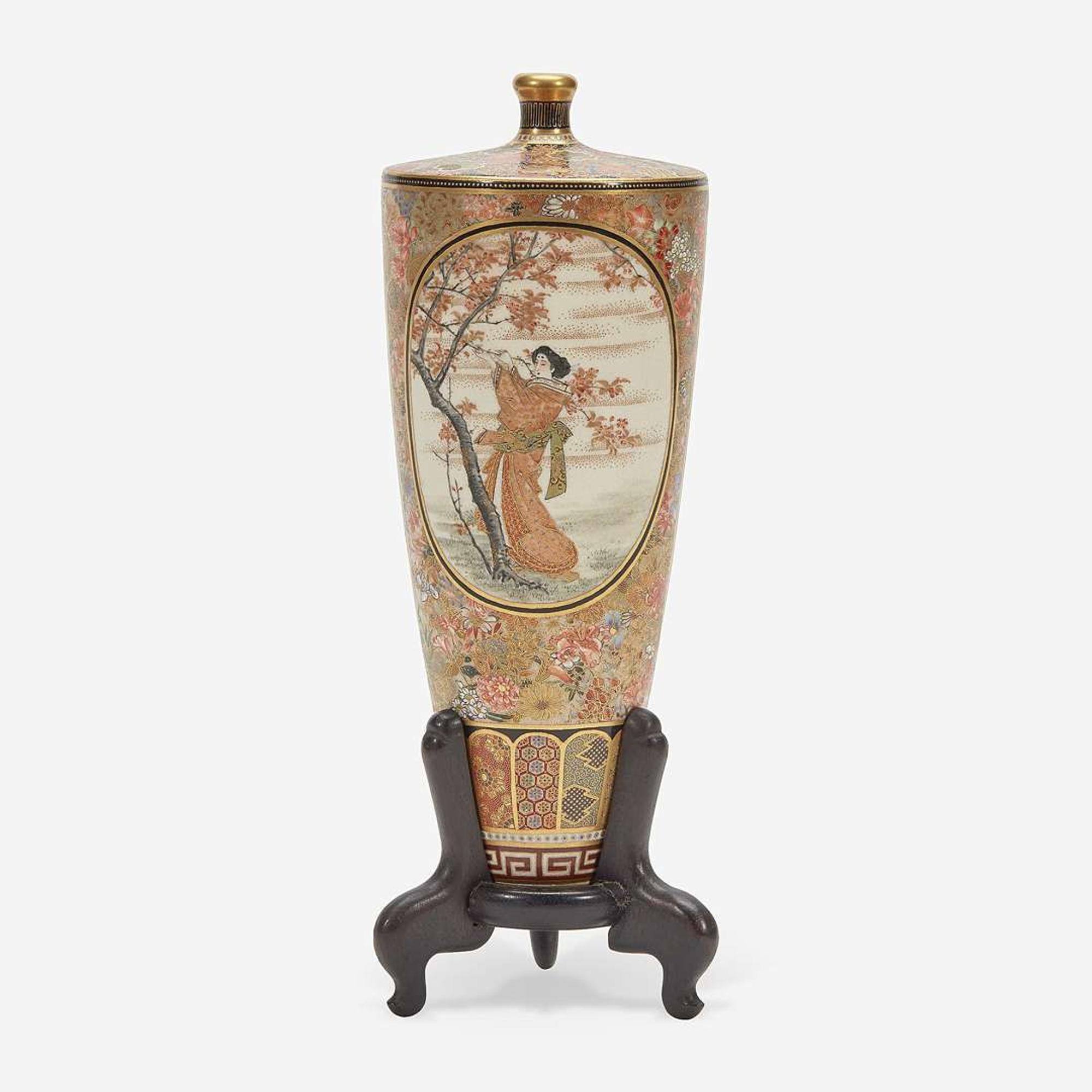 A Japanese Satsuma-type enameled pottery cabinet vase, Shizan Meiji period