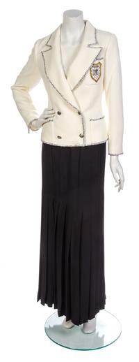 A Chanel Ivory Wool Crepe Crest Jacket,