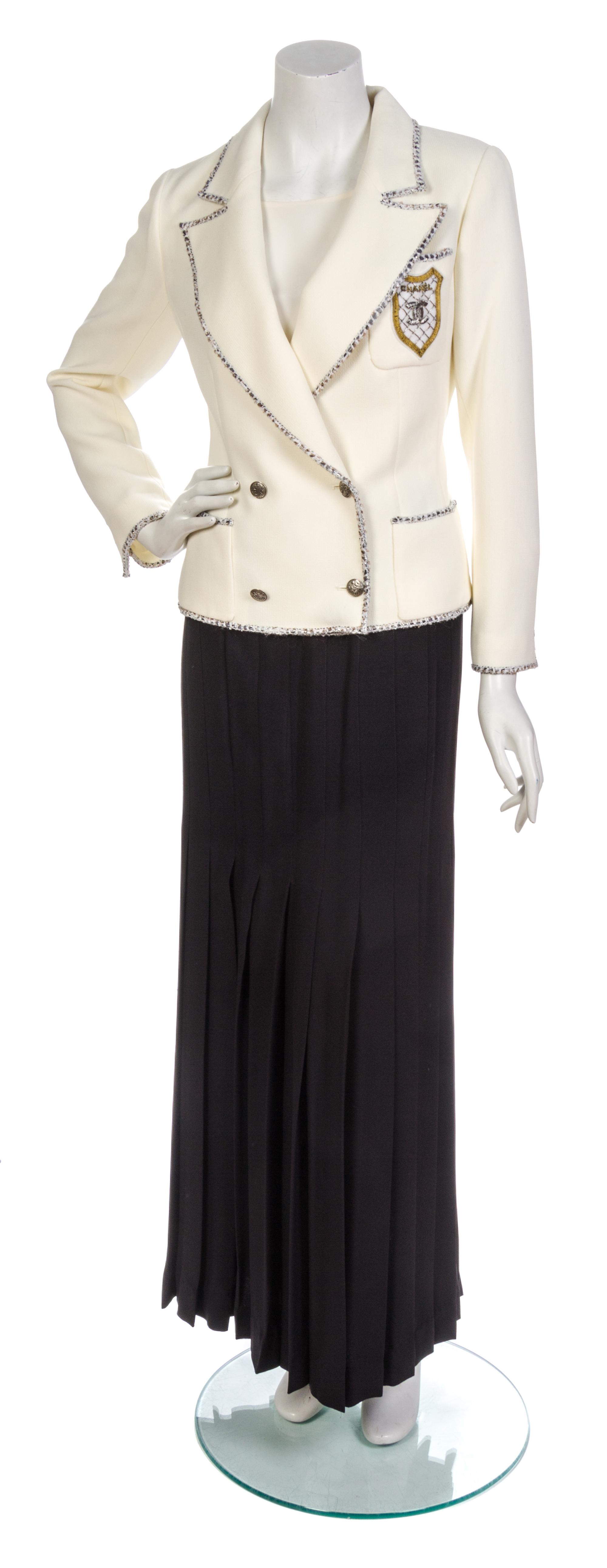 A Chanel Ivory Wool Crepe Crest Jacket,
