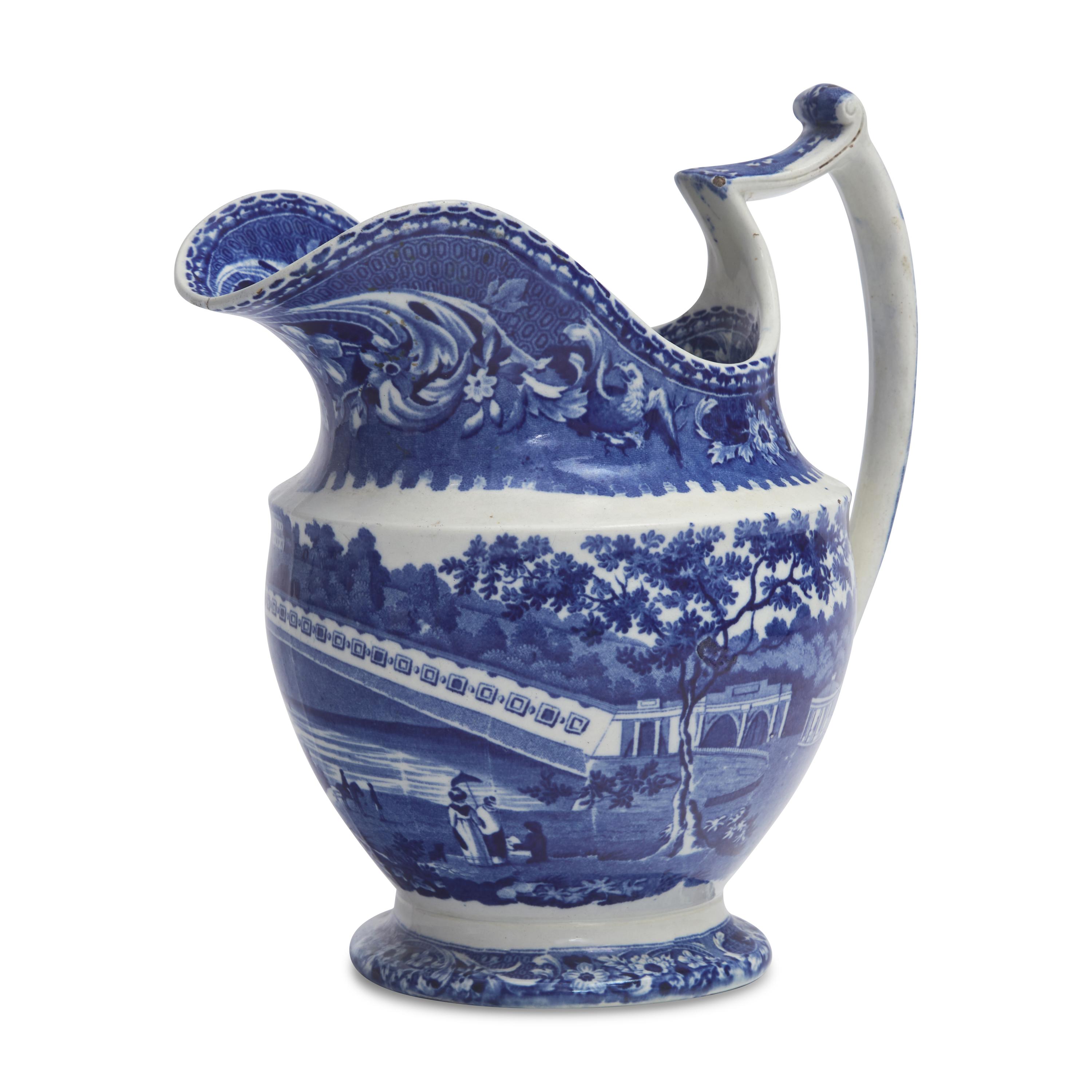 A Group of Staffordshire Historical Blue Upper Ferry Bridge Over the River Schuylkill Transferware, Joseph Stubbs, Burslem, 1790-1829